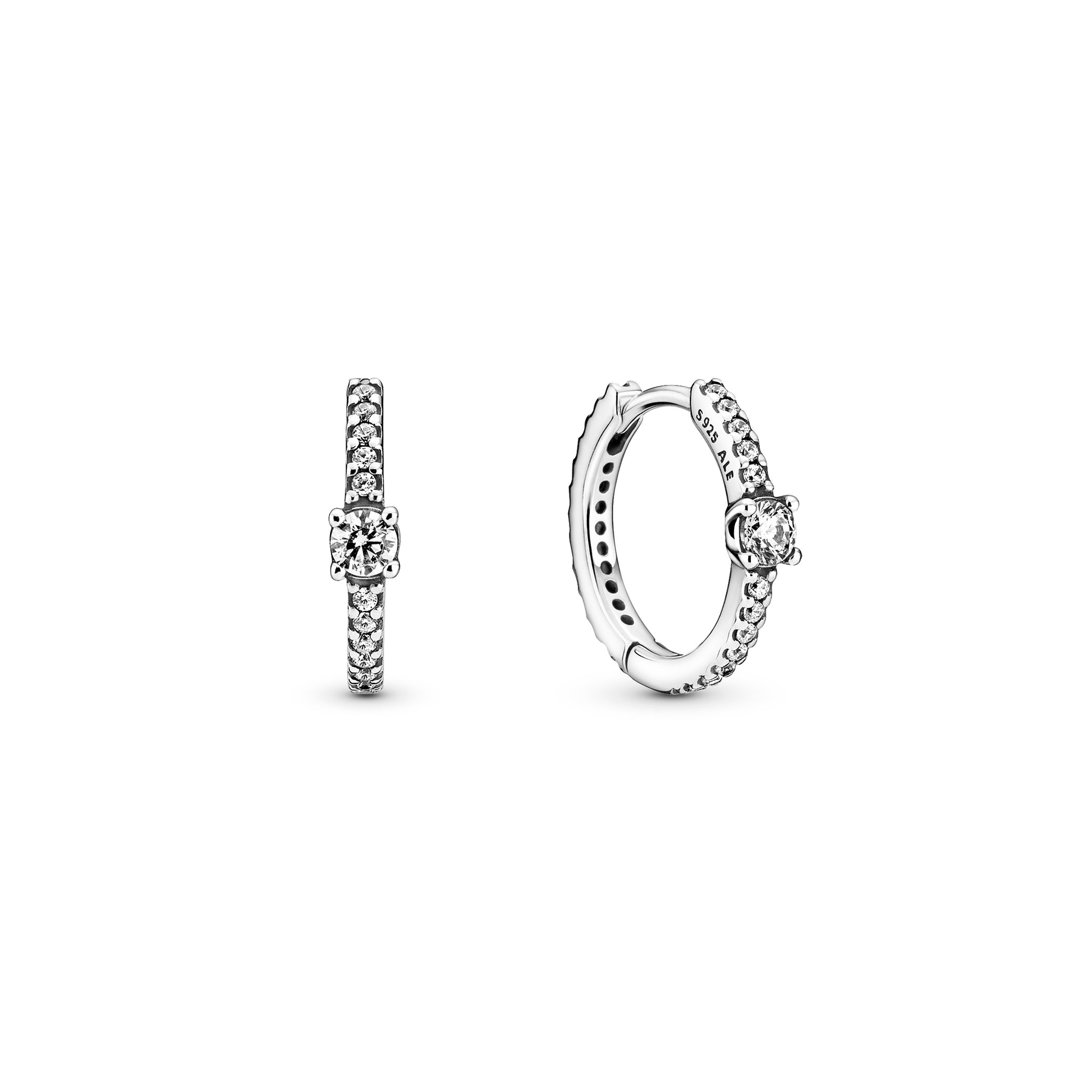 Sterling Silver Hoop Earrings With Clear Cubic Zirconia