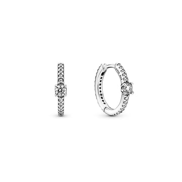 Sterling Silver Hoop Earrings With Clear Cubic Zirconia