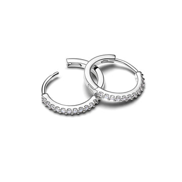 Sterling Silver Hoop Earrings With Clear Cubic Zirconia, 16 Mm