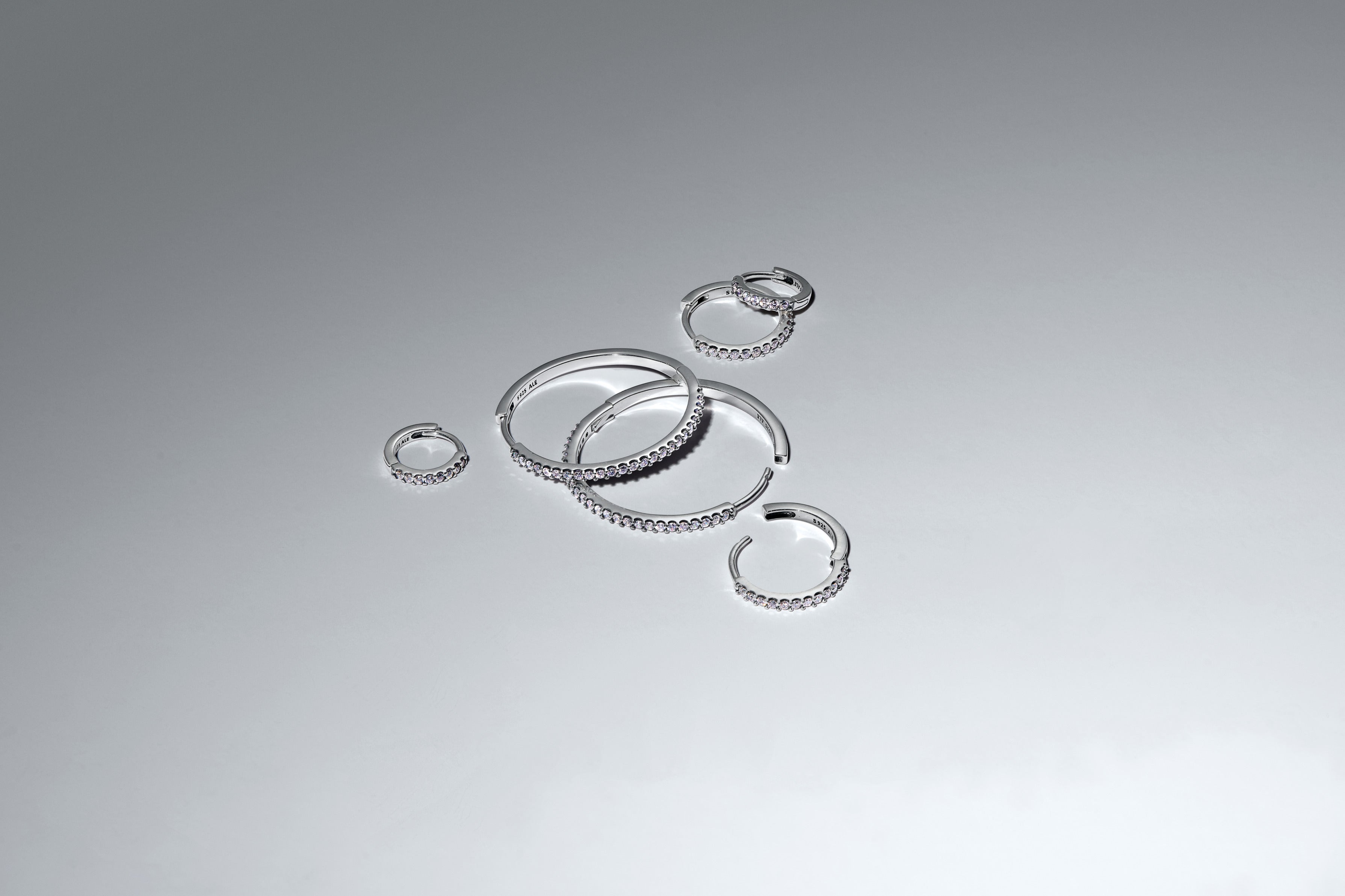 Sterling Silver Hoop Earrings With Clear Cubic Zirconia, 16 Mm