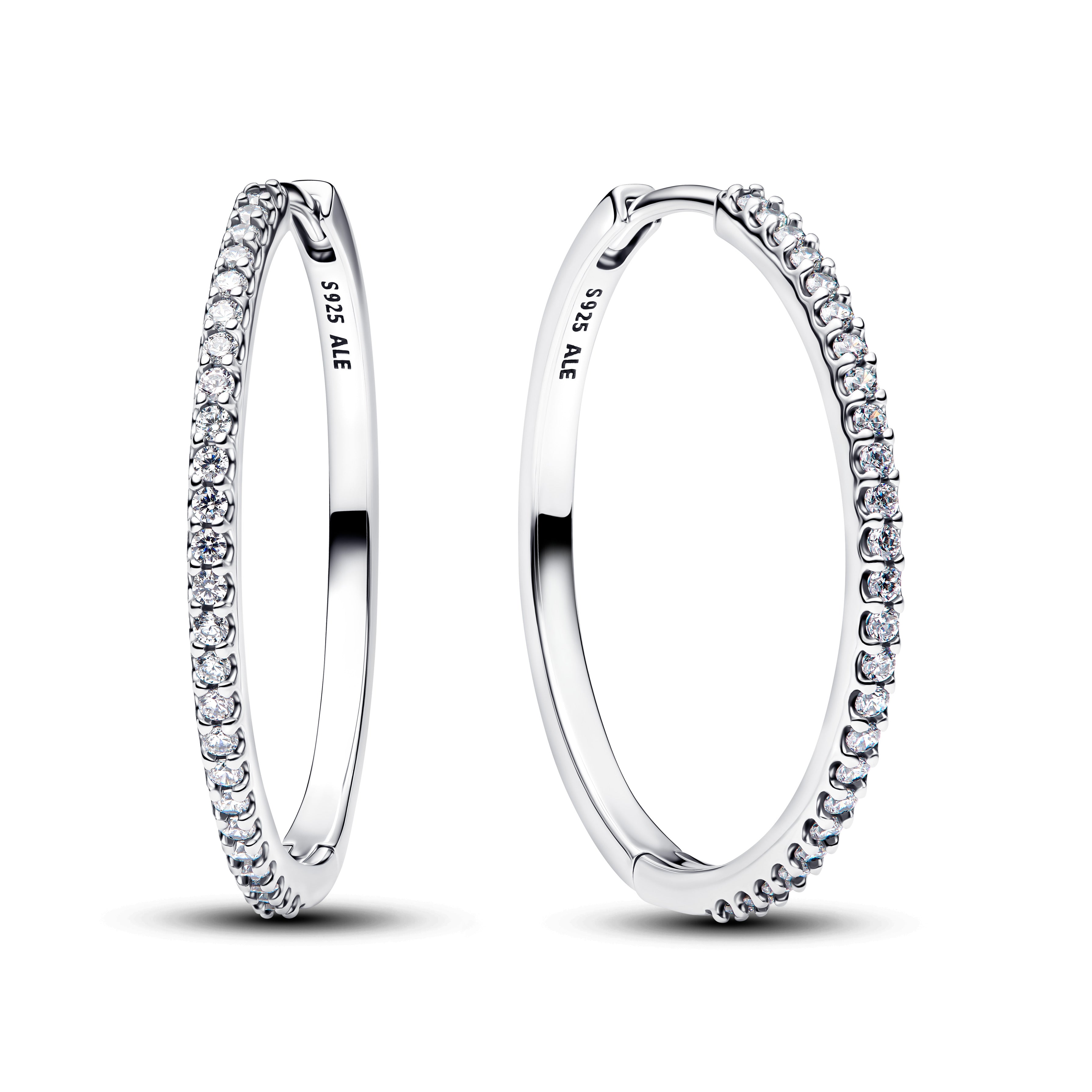 Sterling Silver Hoop Earrings With Clear Cubic Zirconia, 28 Mm