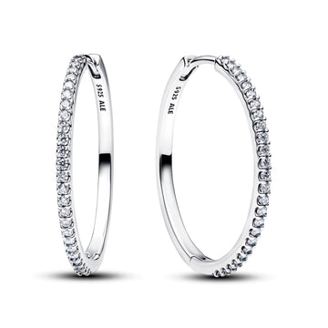 Sterling Silver Hoop Earrings With Clear Cubic Zirconia, 28 Mm