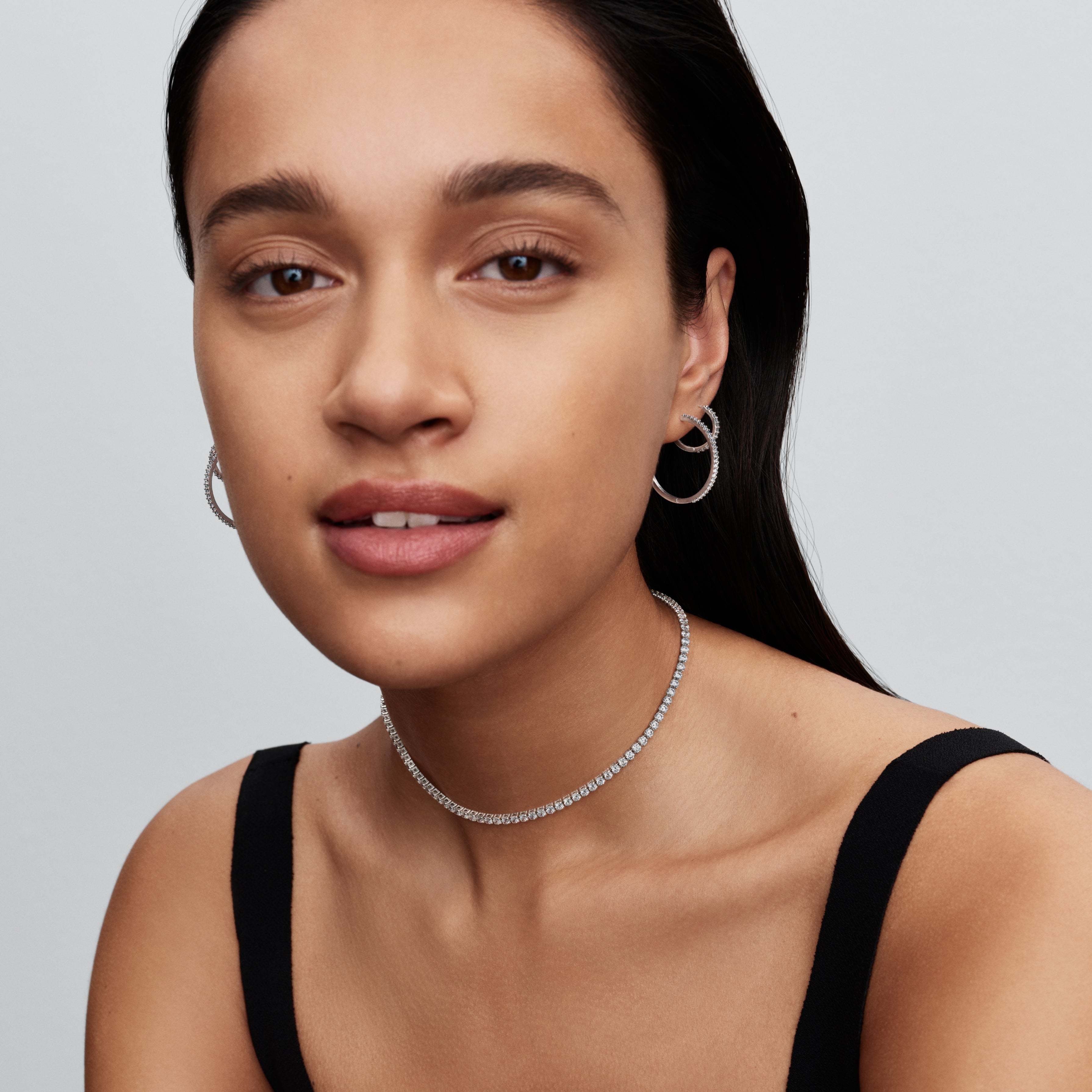 Sterling Silver Hoop Earrings With Clear Cubic Zirconia, 28 Mm