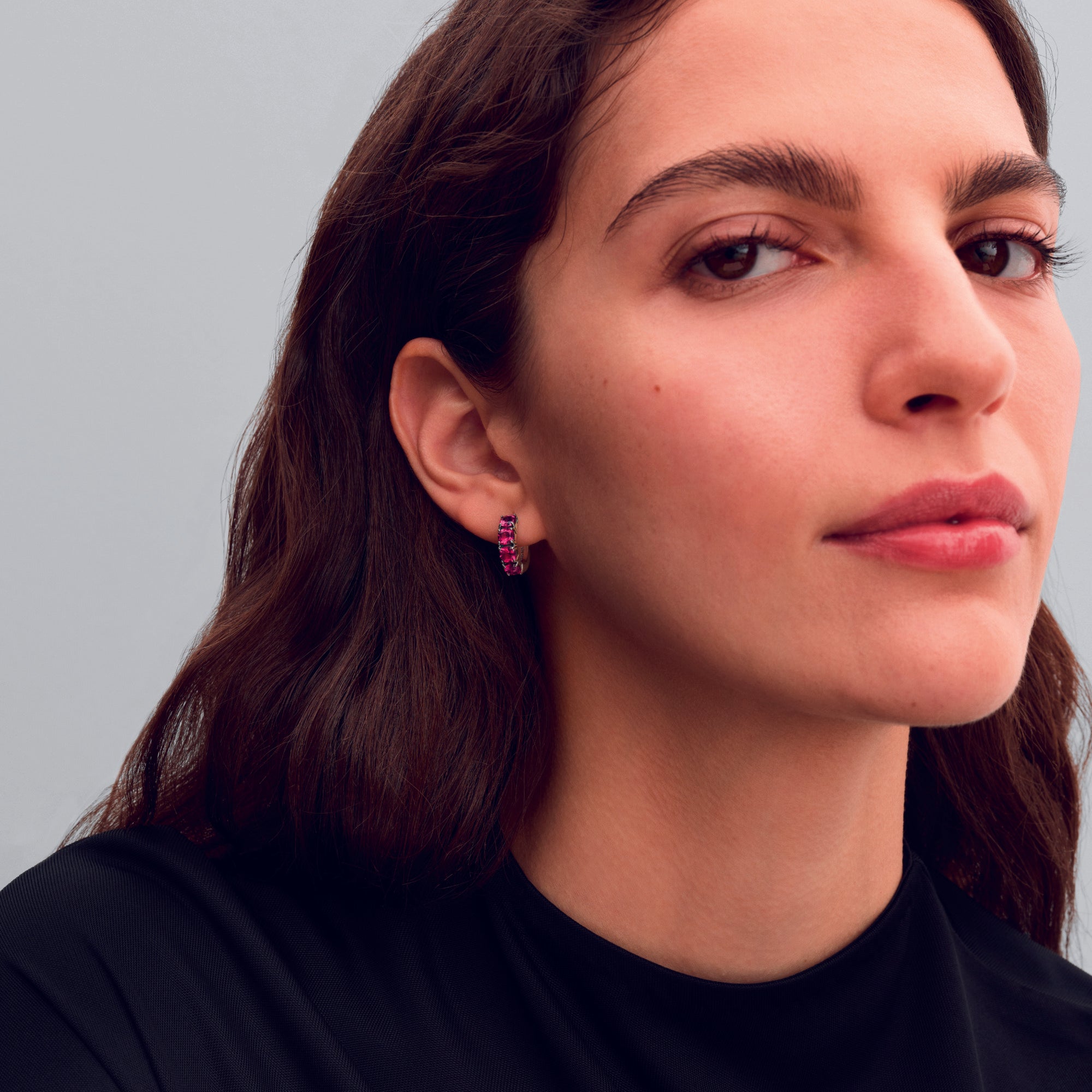 Sterling Silver Hoop Earrings With Phlox Pink Crystal