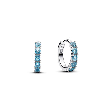 Sterling Silver Huggie Earrings With Aquamarine Blue Crystal