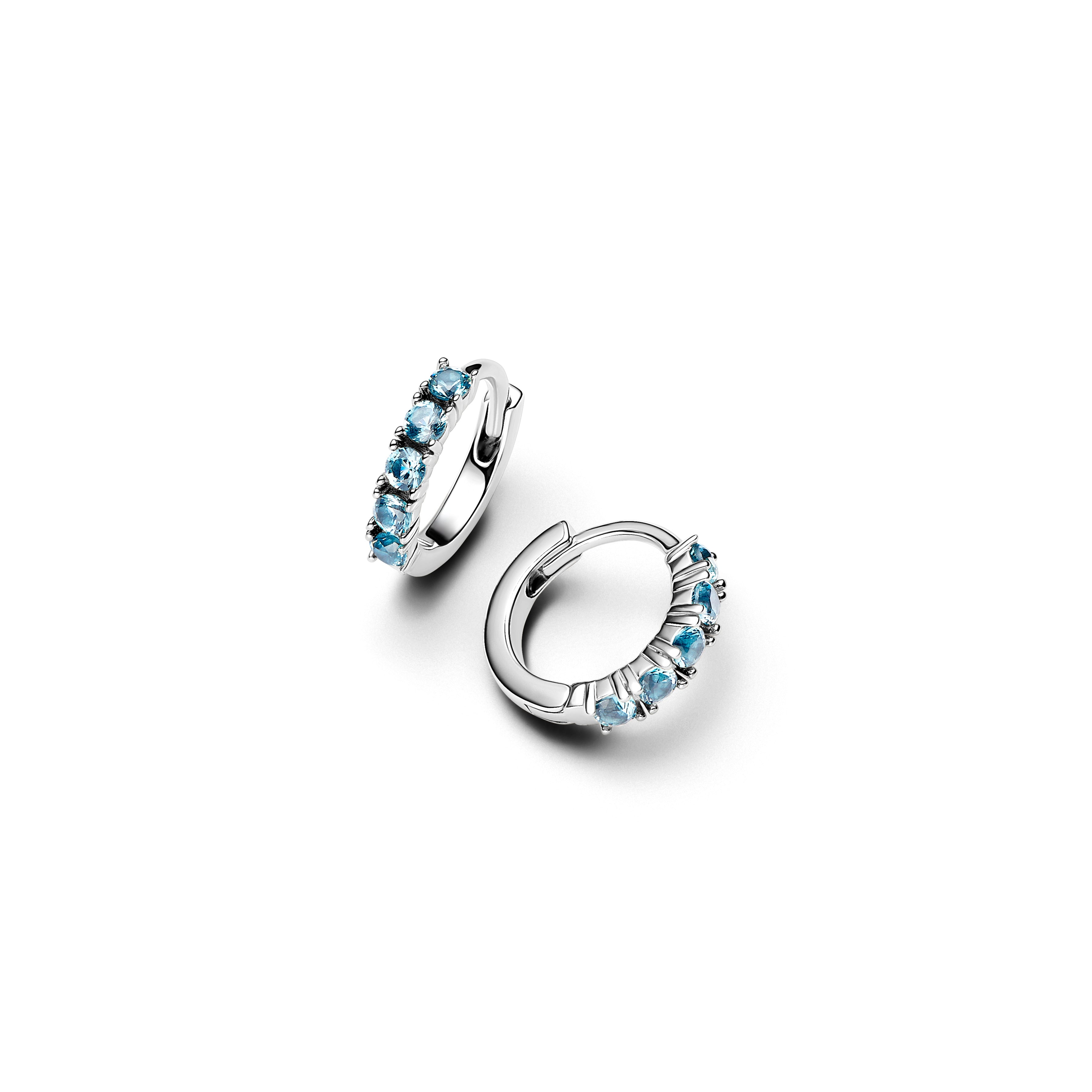 Sterling Silver Huggie Earrings With Aquamarine Blue Crystal