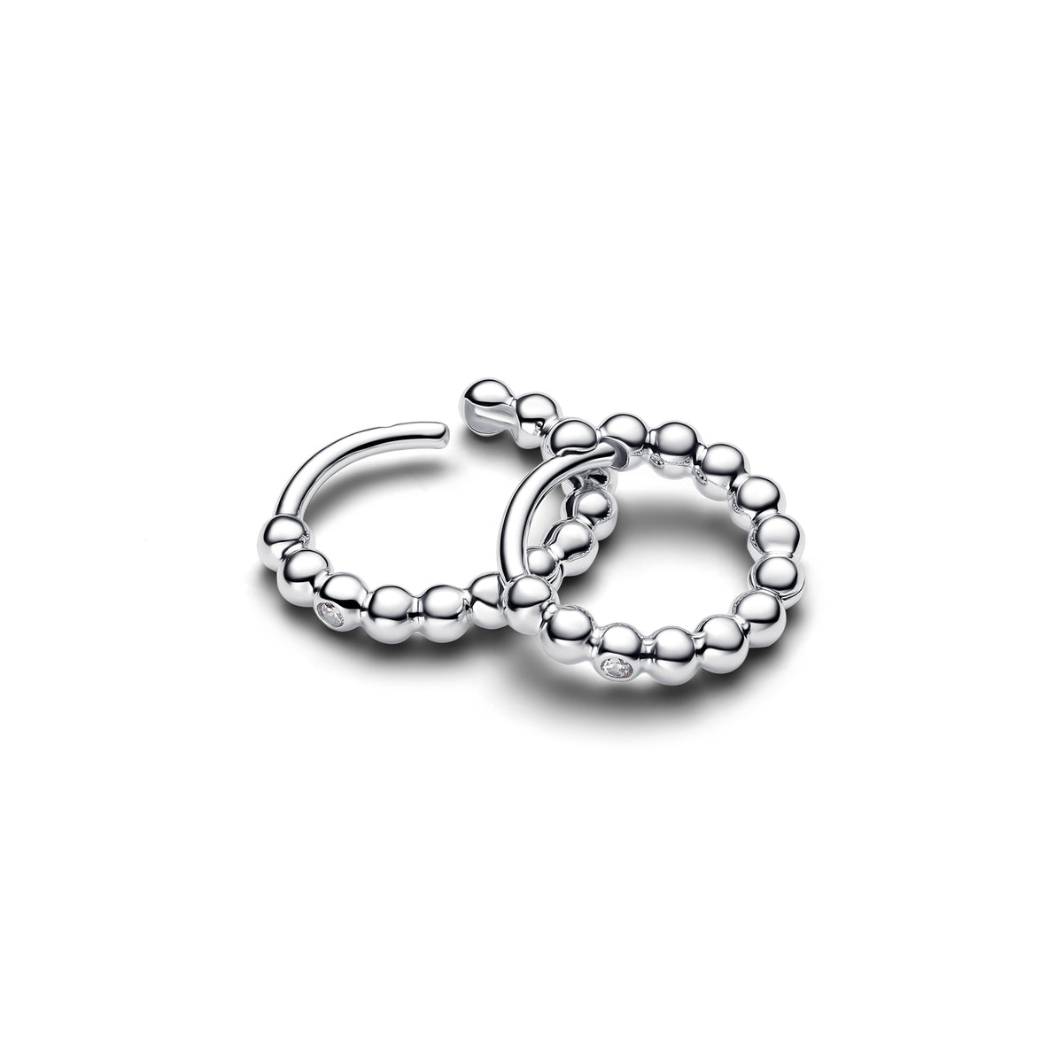 Sterling Silver Huggie Hoop Earrings With Clear Cubic Zirconia