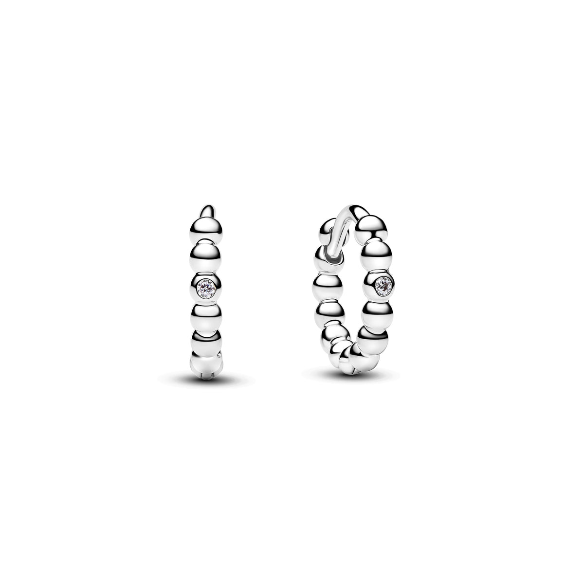 Sterling Silver Huggie Hoop Earrings With Clear Cubic Zirconia