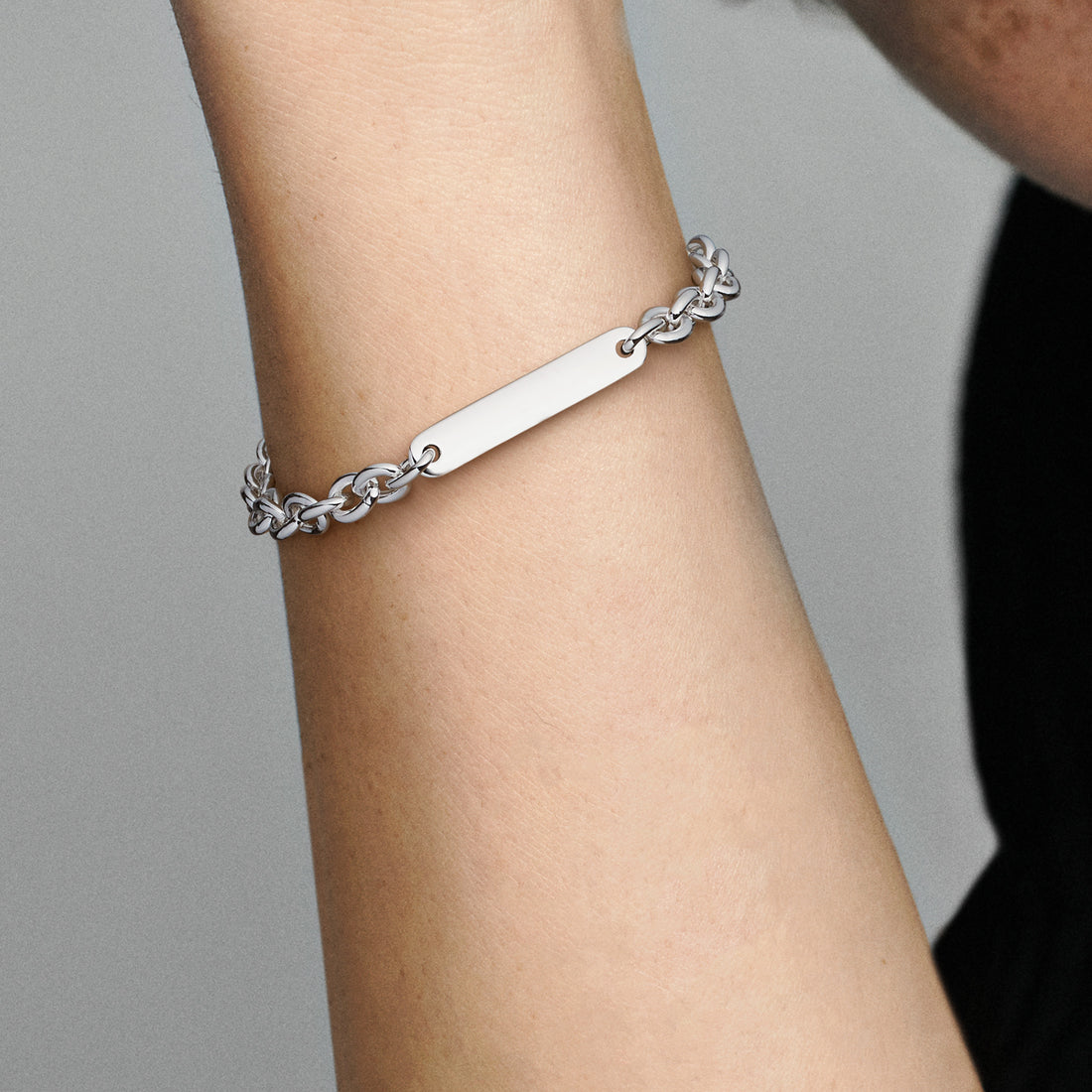 Sterling Silver Link Bracelet With Engravable Bar