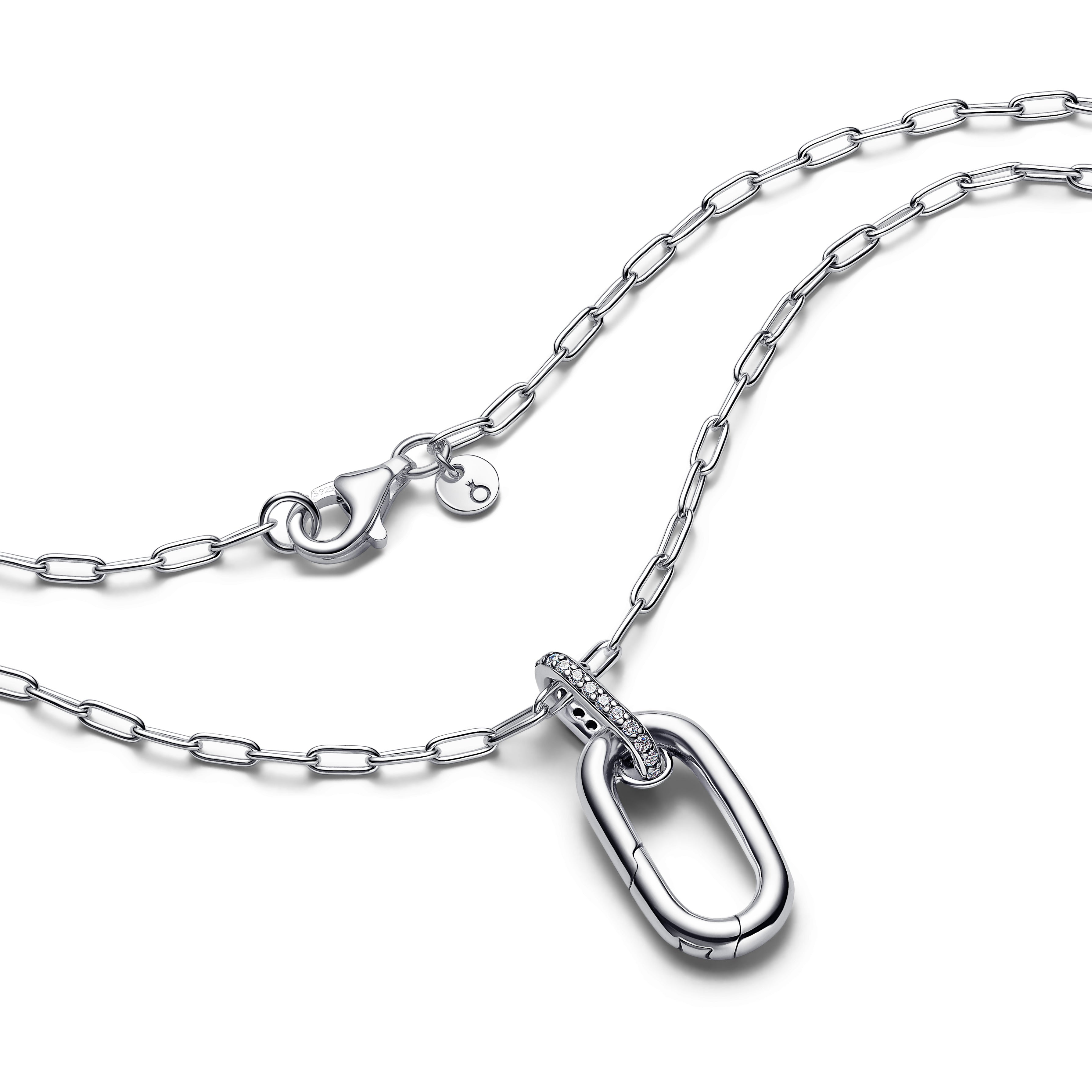 Sterling Silver Openable Link Pendant Necklace With Clear Cubic Zirconia