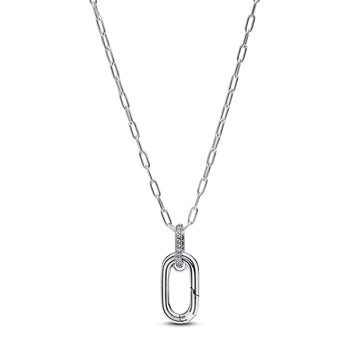 Sterling Silver Openable Link Pendant Necklace With Clear Cubic Zirconia