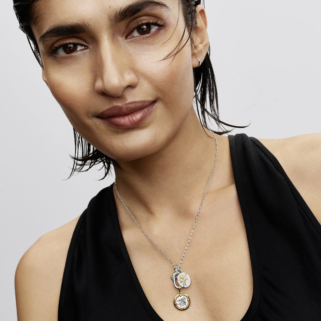 Sterling Silver Openable Link Pendant Necklace With Clear Cubic Zirconia