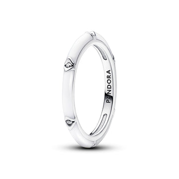 Sterling Silver Ring With Clear Cubic Zirconia And White Enamel