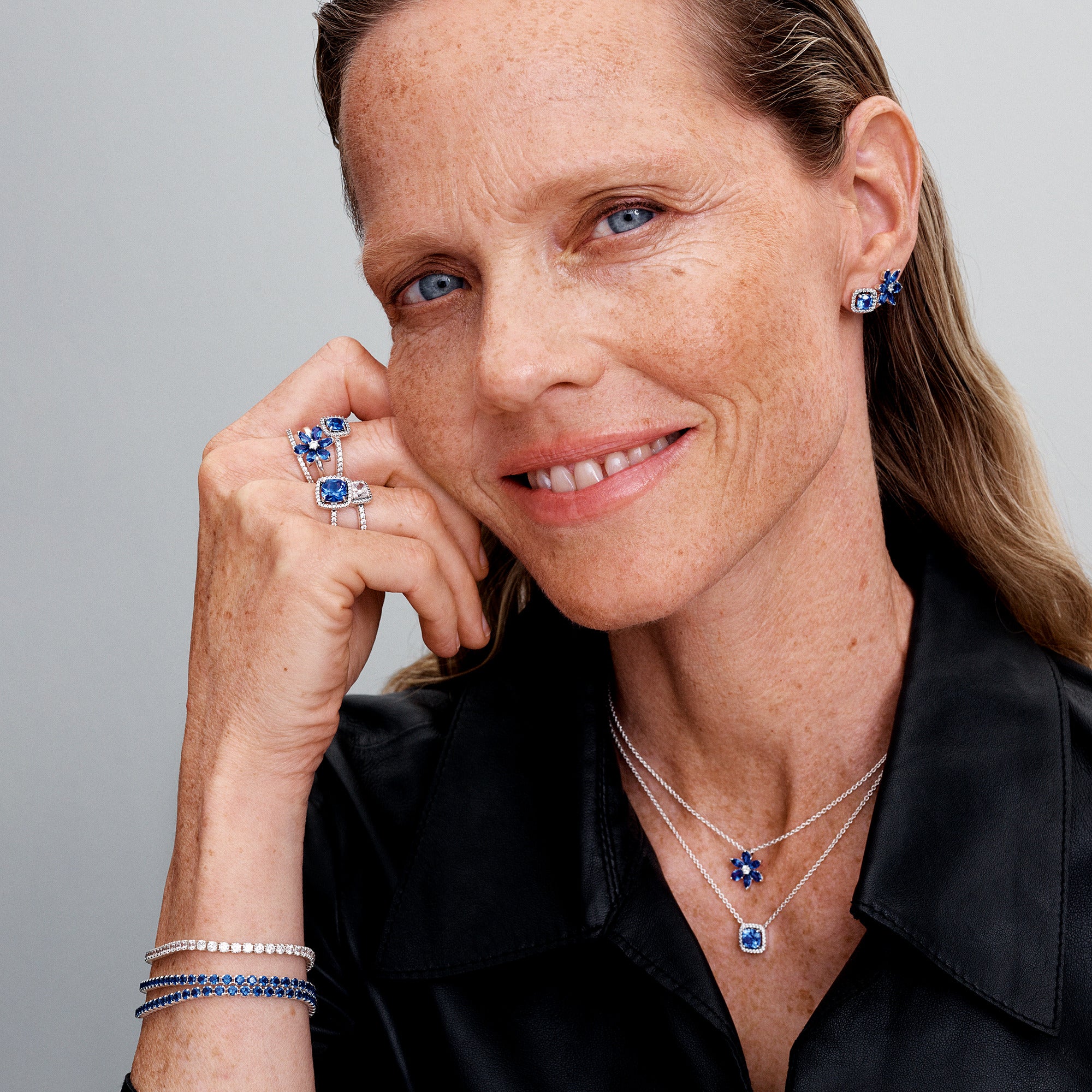 Sterling Silver Ring With Cornflower Blue Crystal And Clear Cubic Zirconia