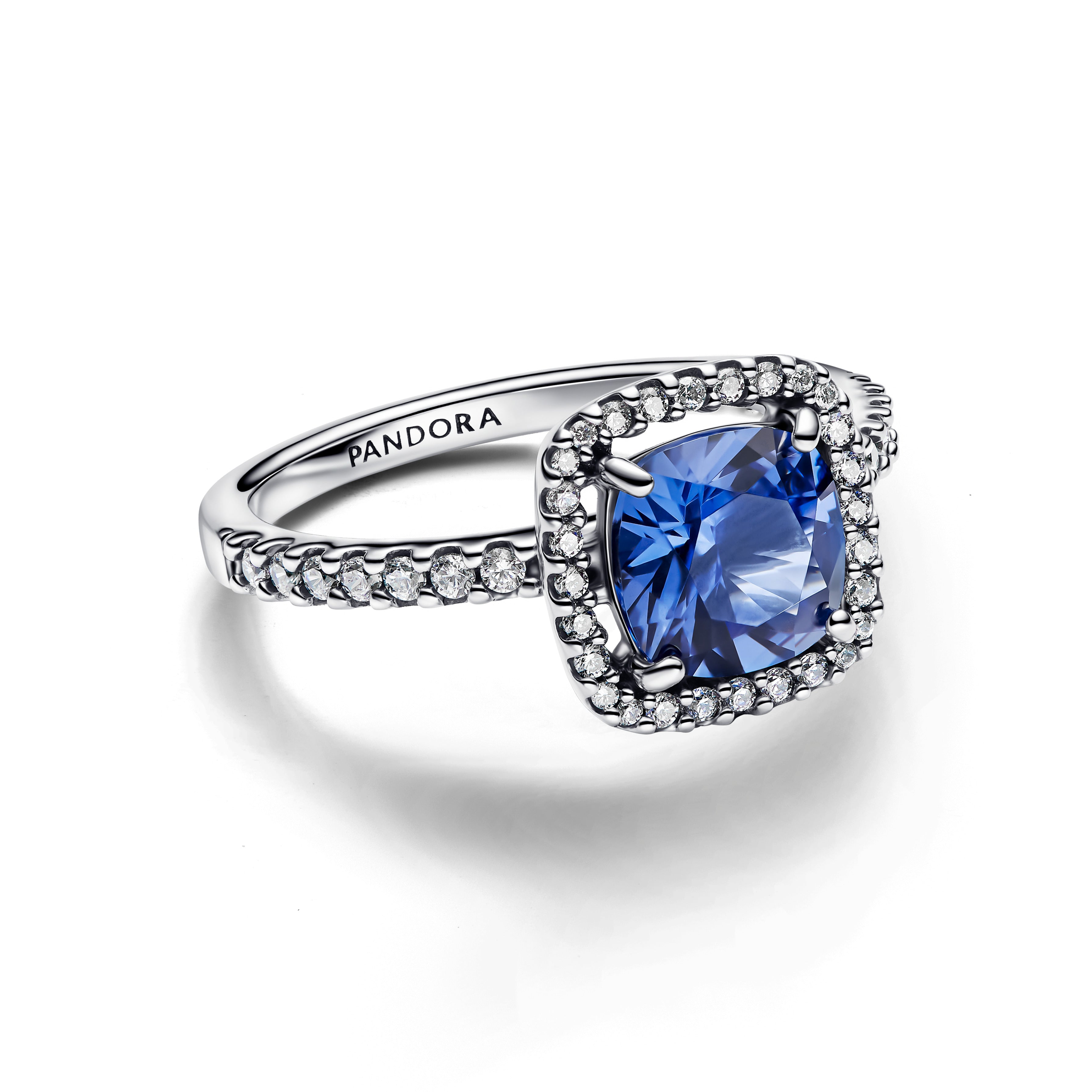 Sterling Silver Ring With Cornflower Blue Crystal And Clear Cubic Zirconia