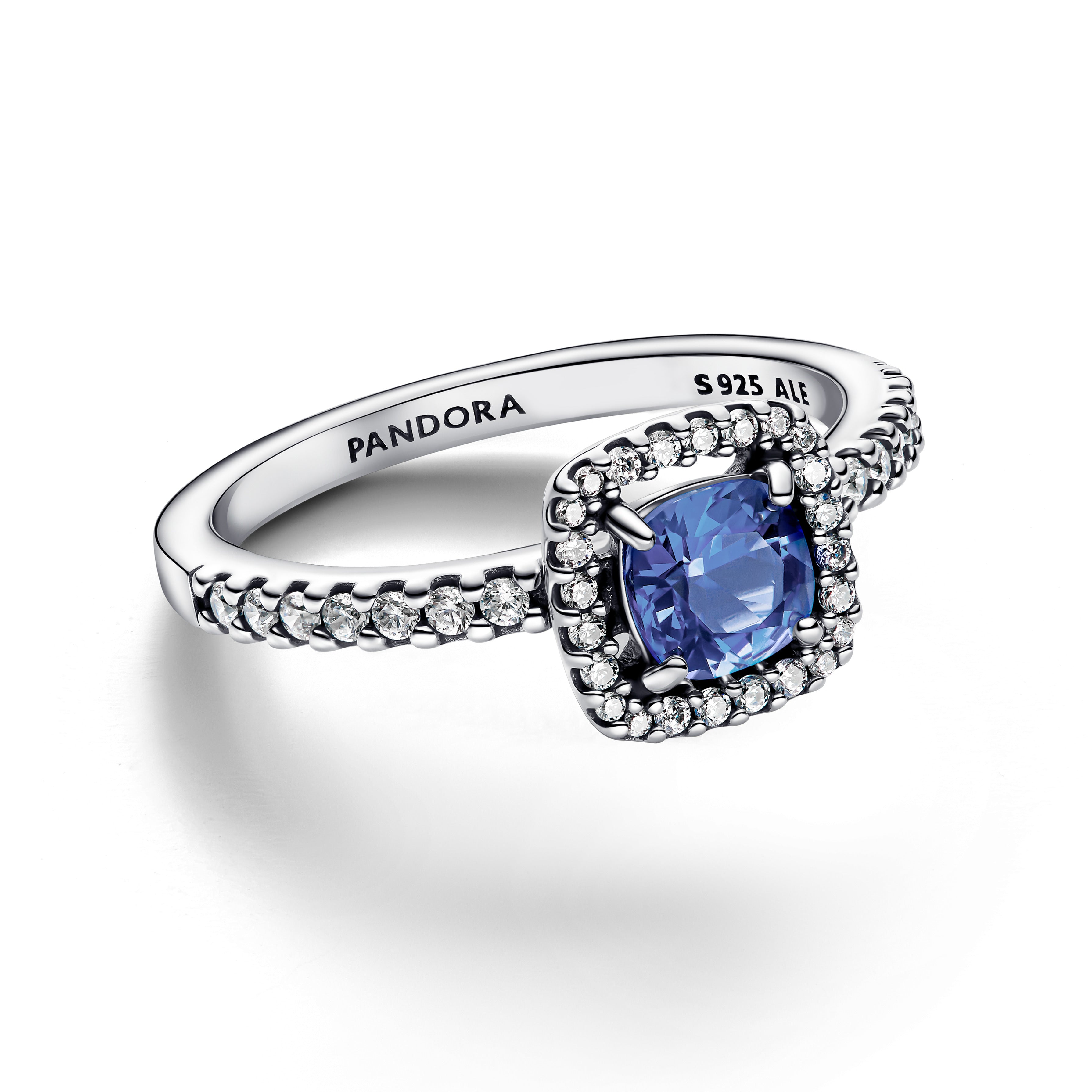 Sterling Silver Ring With Cornflower Blue Crystal And Clear Cubic Zirconia