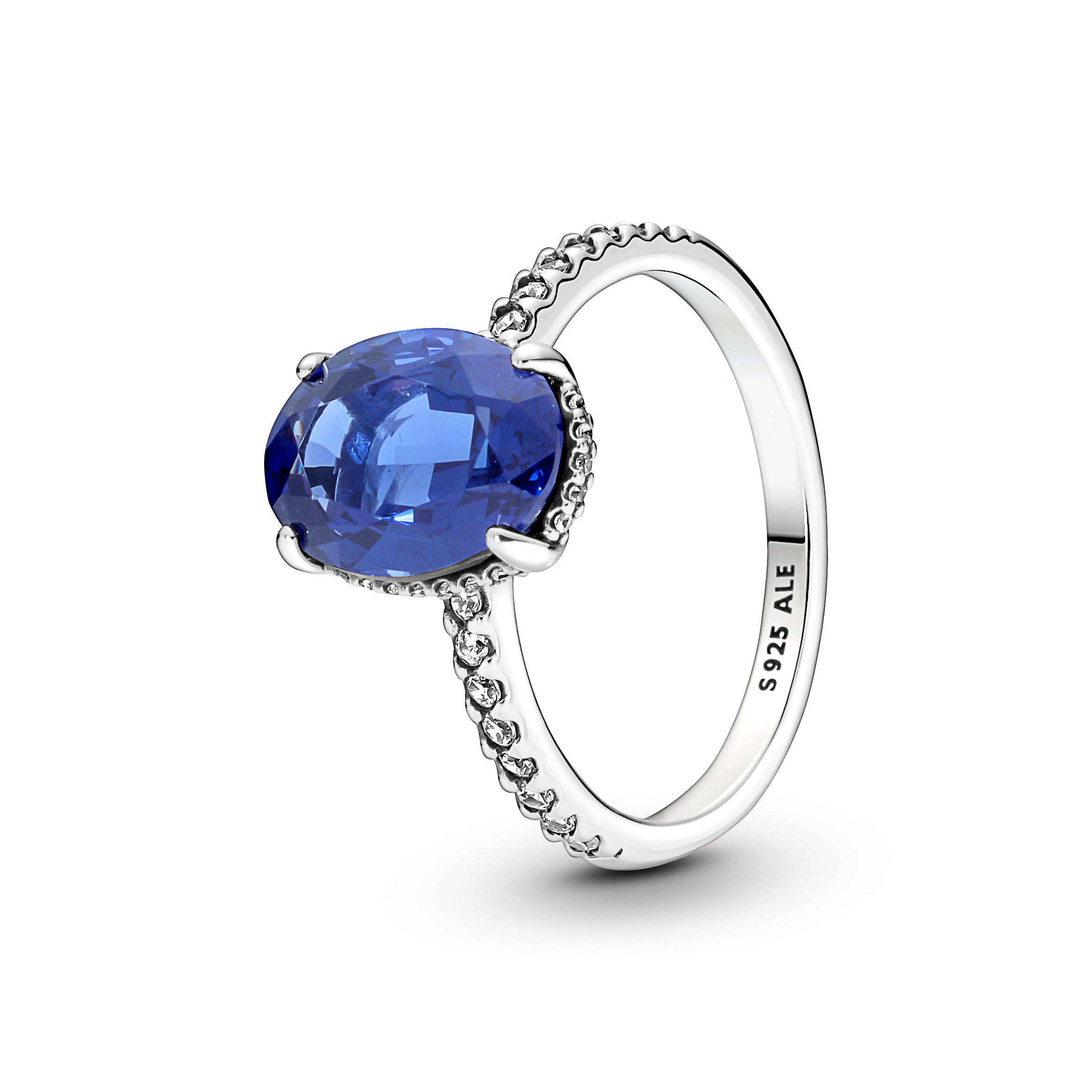 Sterling Silver Ring With Princess Blue Crystal And Clear Cubic Zirconia