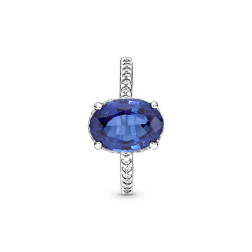 Sterling Silver Ring With Princess Blue Crystal And Clear Cubic Zirconia