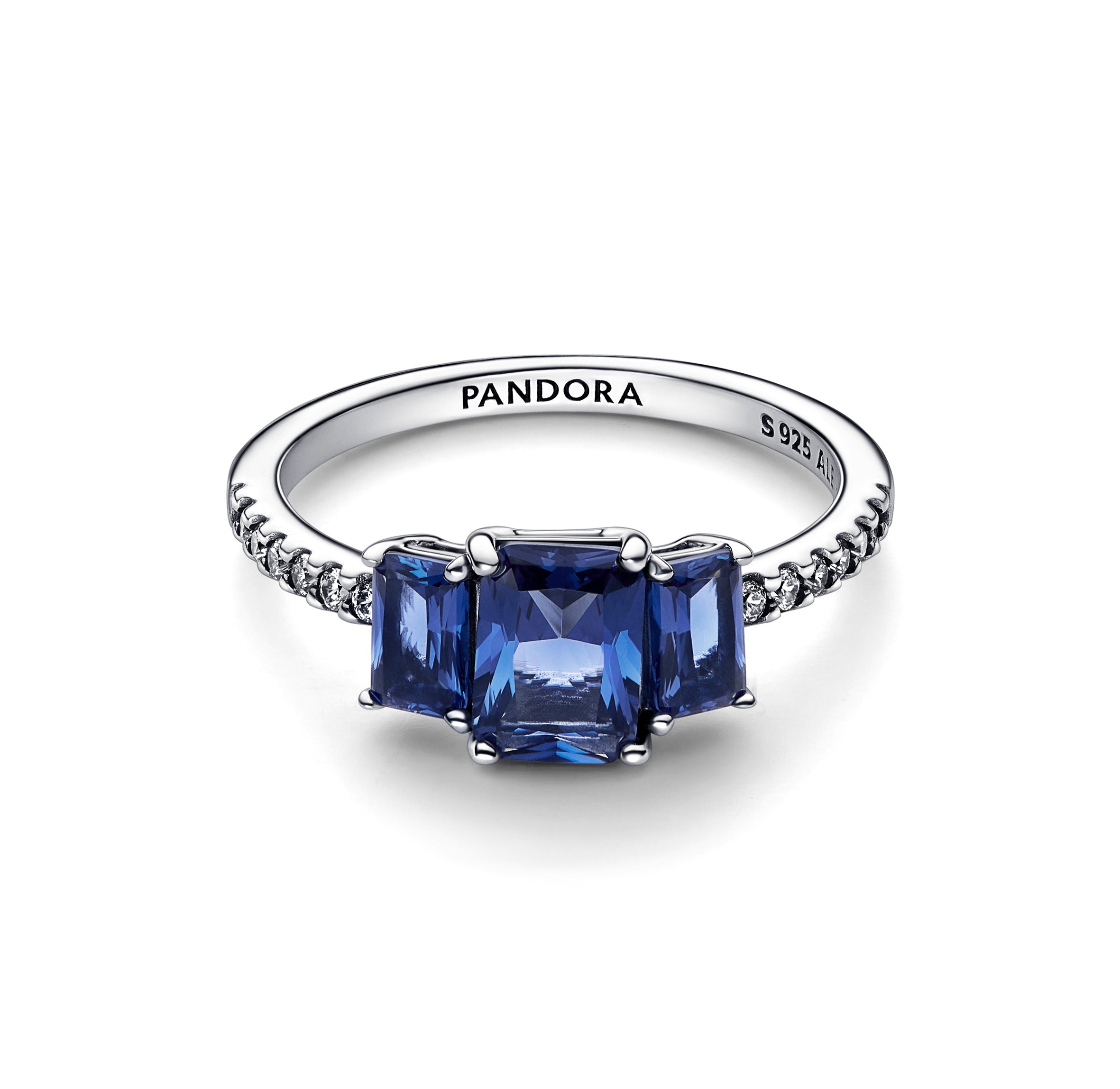 Sterling Silver Ring With Princess Blue Crystal And Clear Cubic Zirconia