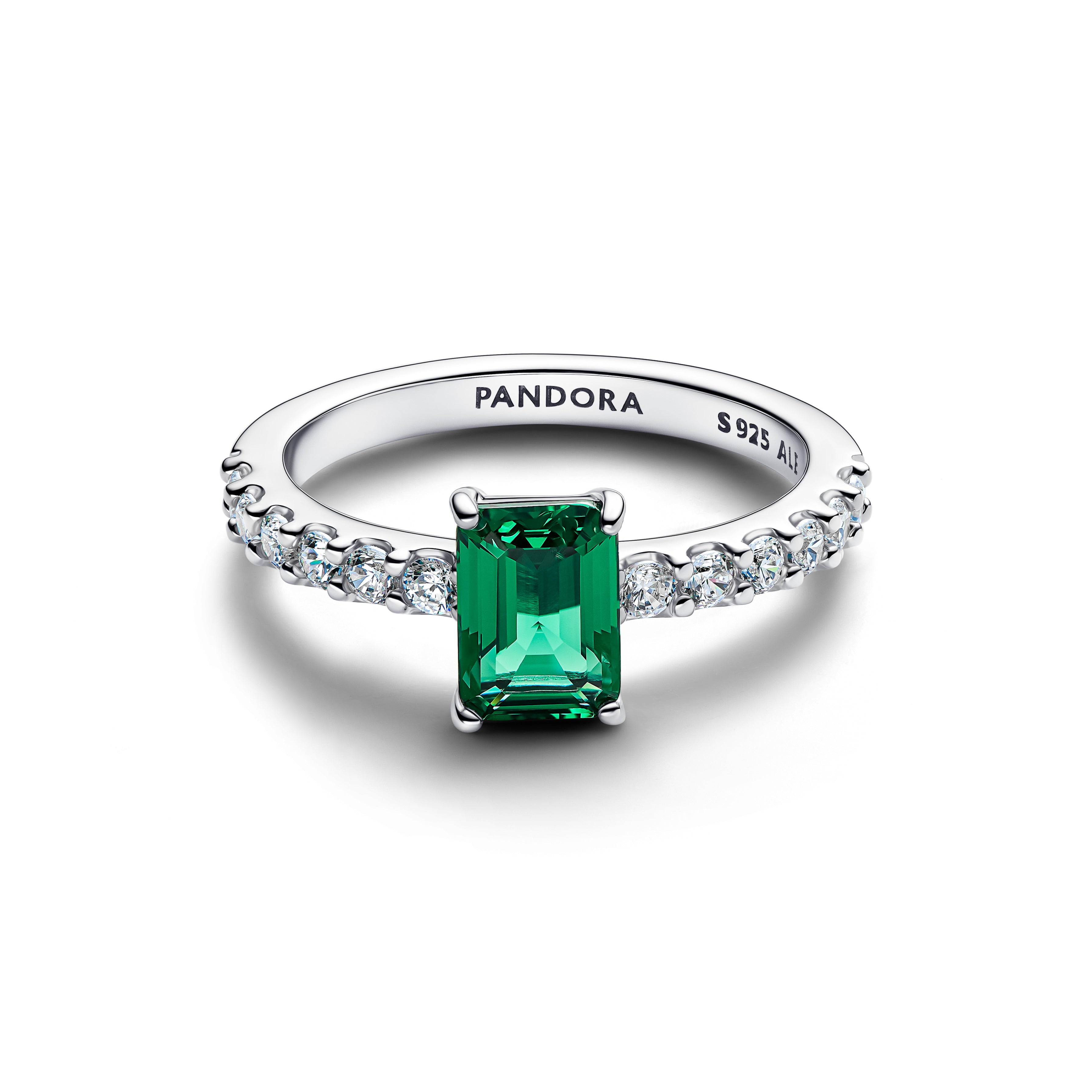 Sterling Silver Ring With Royal Green Crystal And Clear Cubic Zirconia