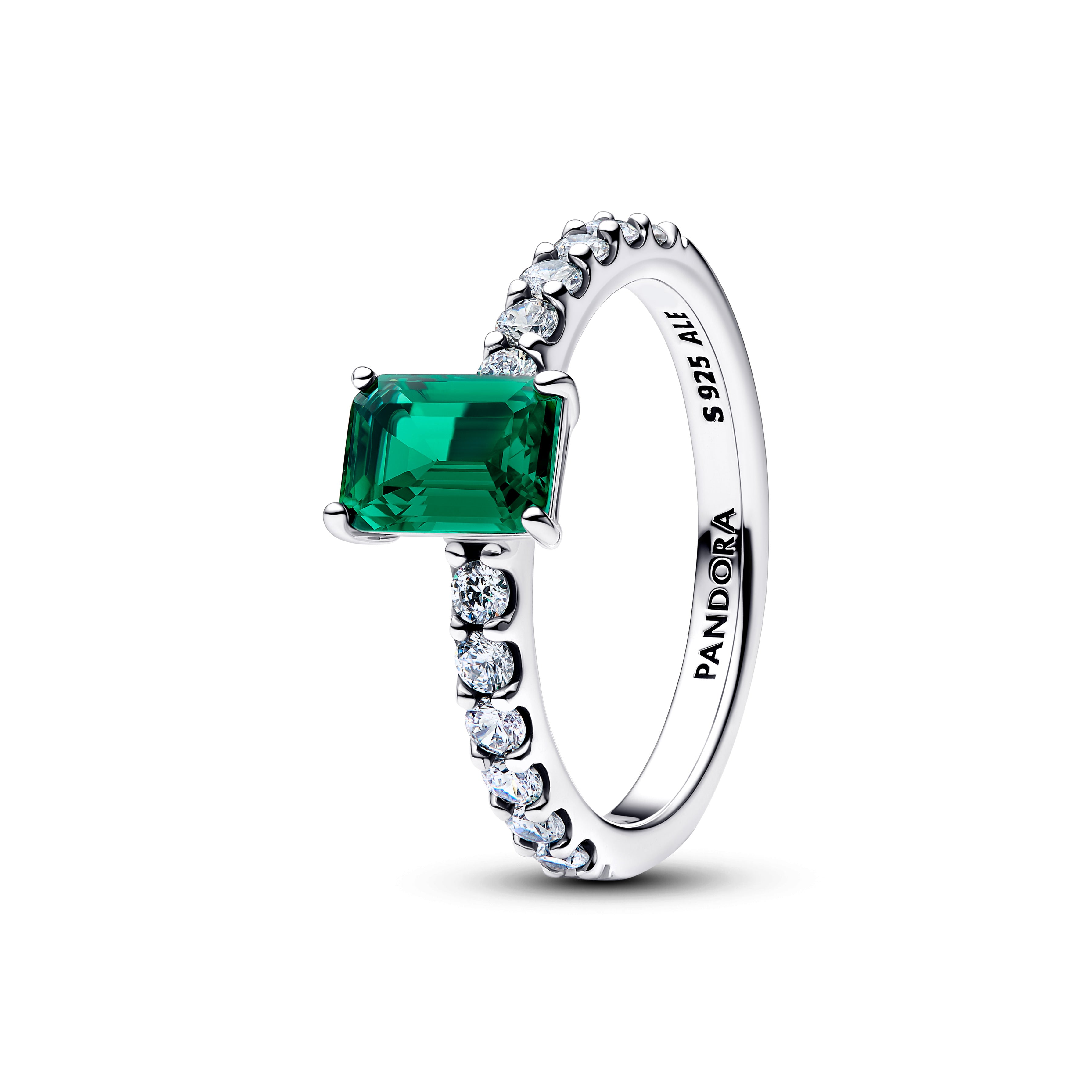 Sterling Silver Ring With Royal Green Crystal And Clear Cubic Zirconia