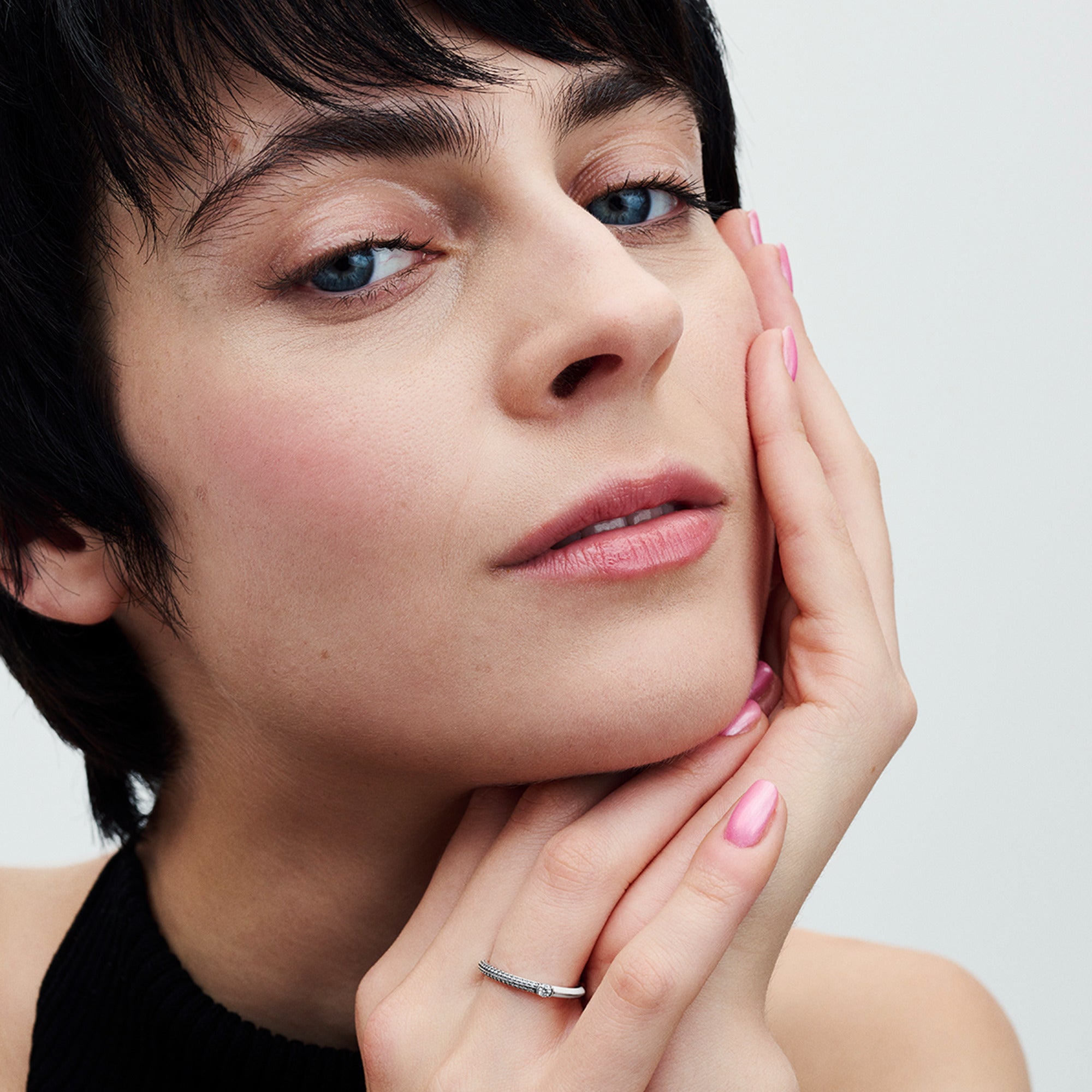 Sterling Silver Ring With White Enamel And Clear Cubic Zirconia