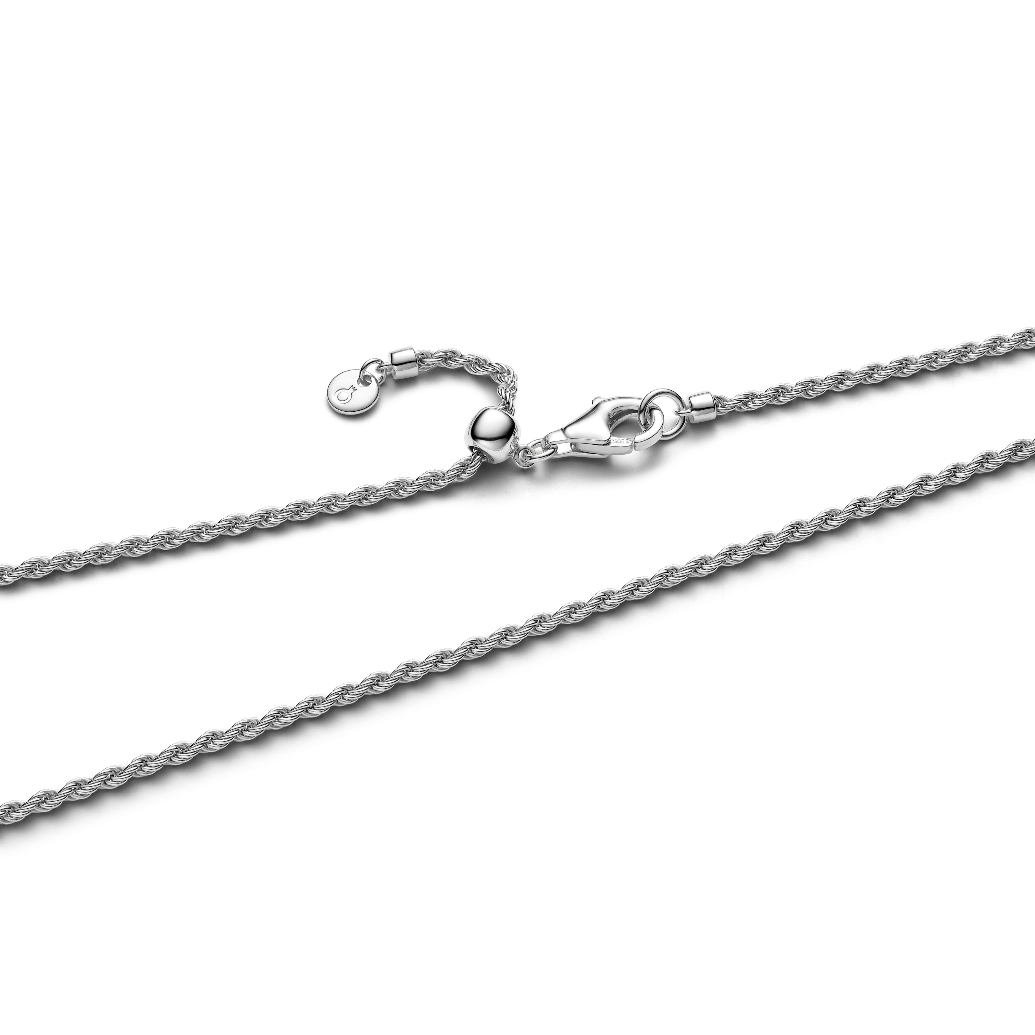 Sterling Silver Rope Chain Necklace With Sliding Clasp