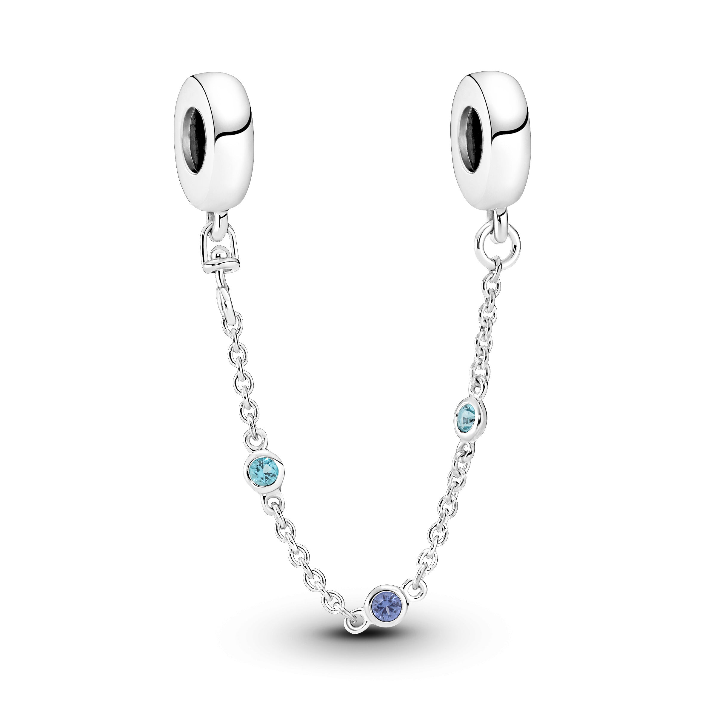 Sterling Silver Safety Chain With Stellar Blue And Skylight Blue Crystal