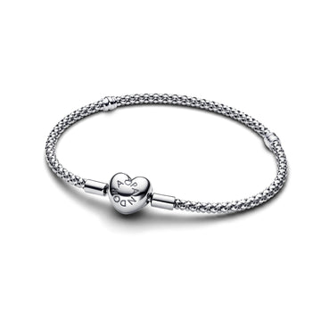 Sterling Silver Studded Chain Bracelet With Heart Clasp