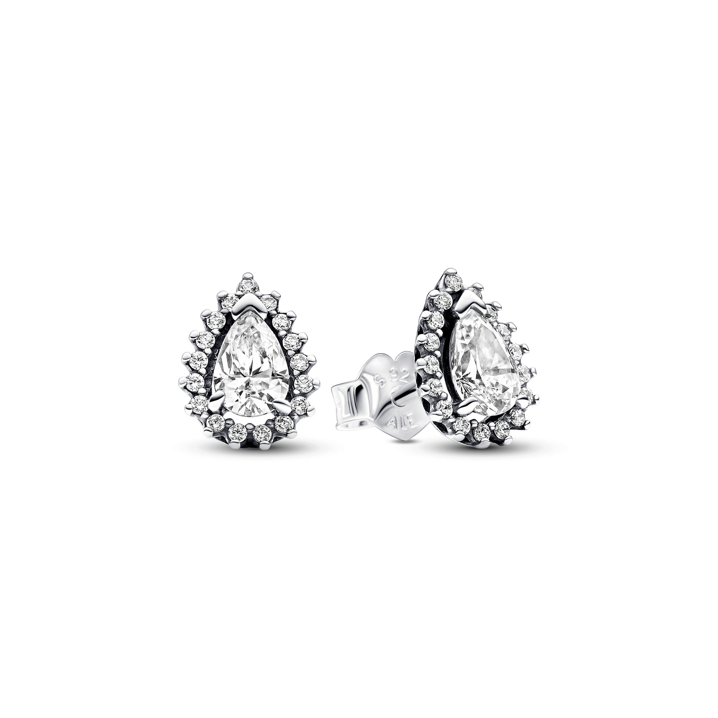 Sterling Silver Stud Earrings With Clear Cubic Zirconia