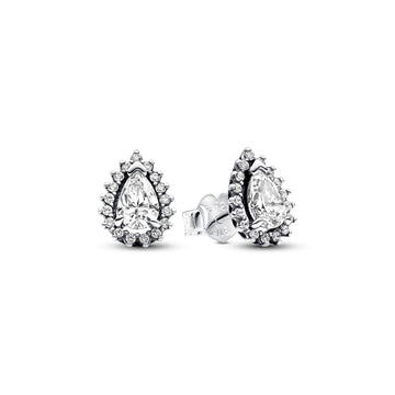 Sterling Silver Stud Earrings With Clear Cubic Zirconia