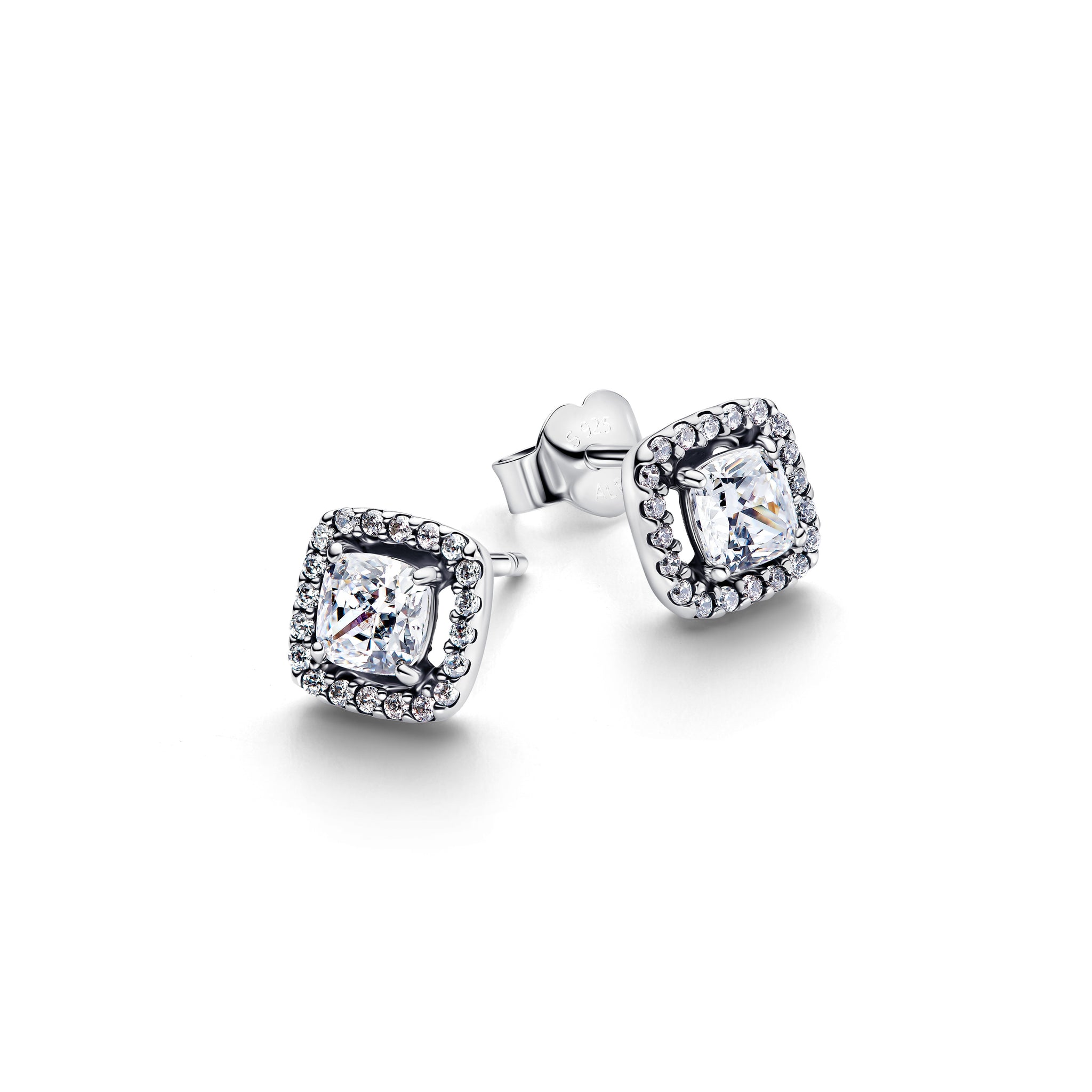 Sterling Silver Stud Earrings With Clear Cubic Zirconia