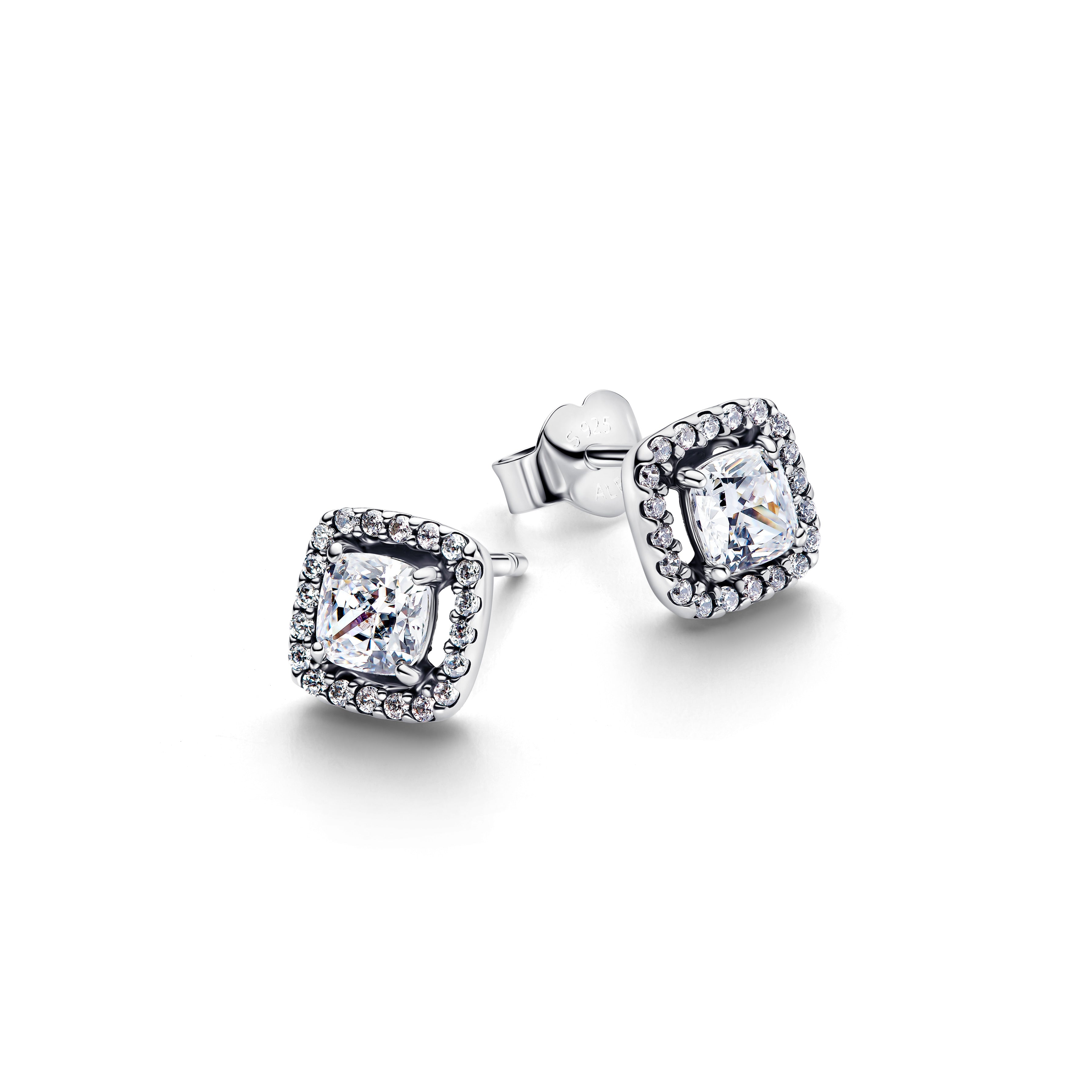 Sterling Silver Stud Earrings With Clear Cubic Zirconia
