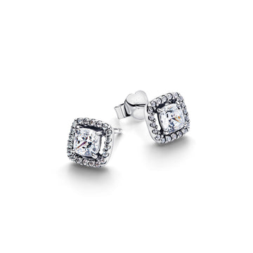 Sterling Silver Stud Earrings With Clear Cubic Zirconia