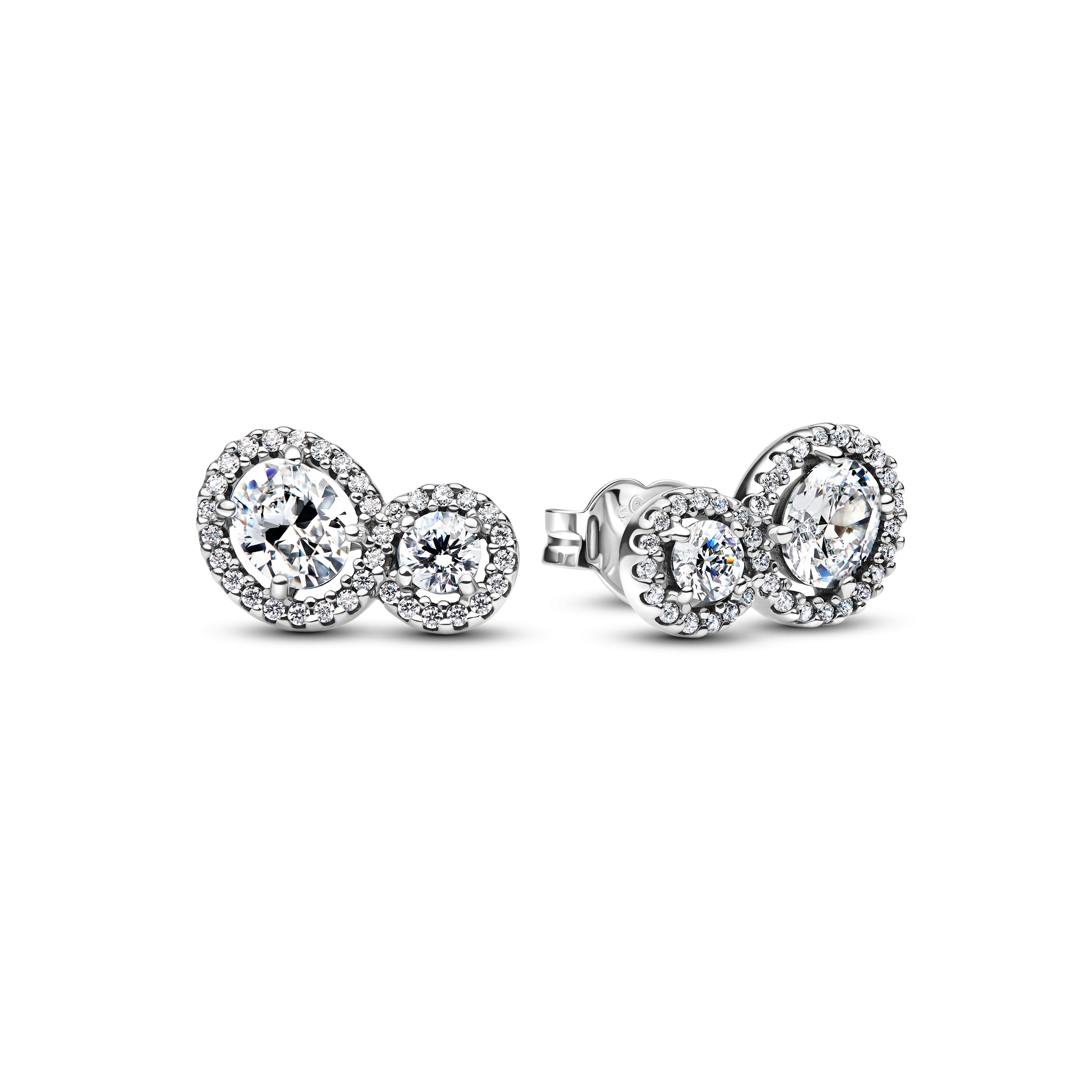 Sterling Silver Stud Earrings With Clear Cubic Zirconia