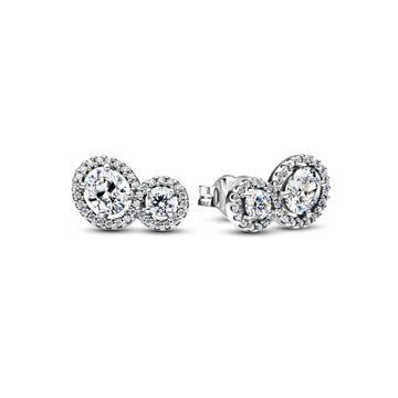 Sterling Silver Stud Earrings With Clear Cubic Zirconia