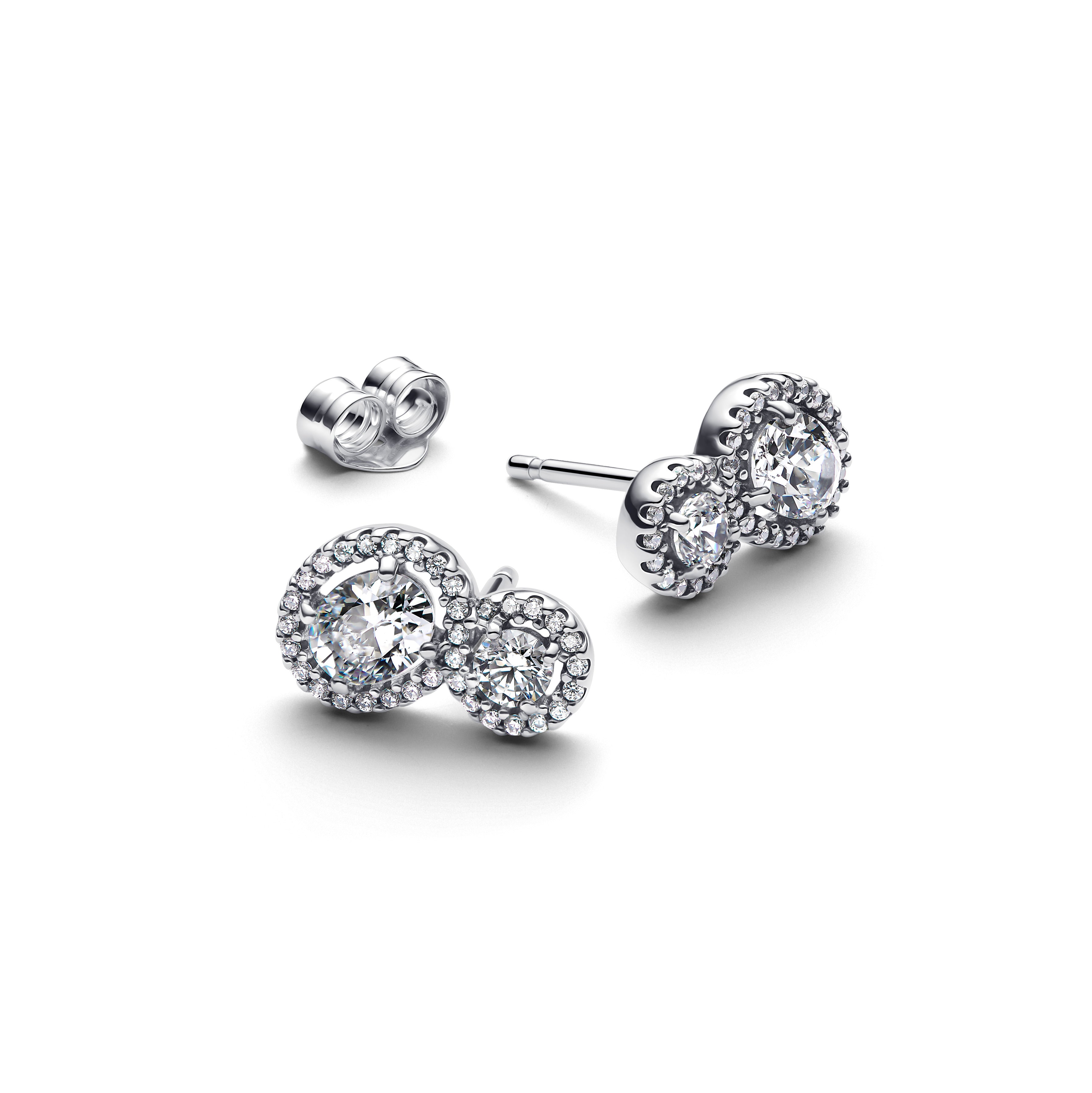 Sterling Silver Stud Earrings With Clear Cubic Zirconia