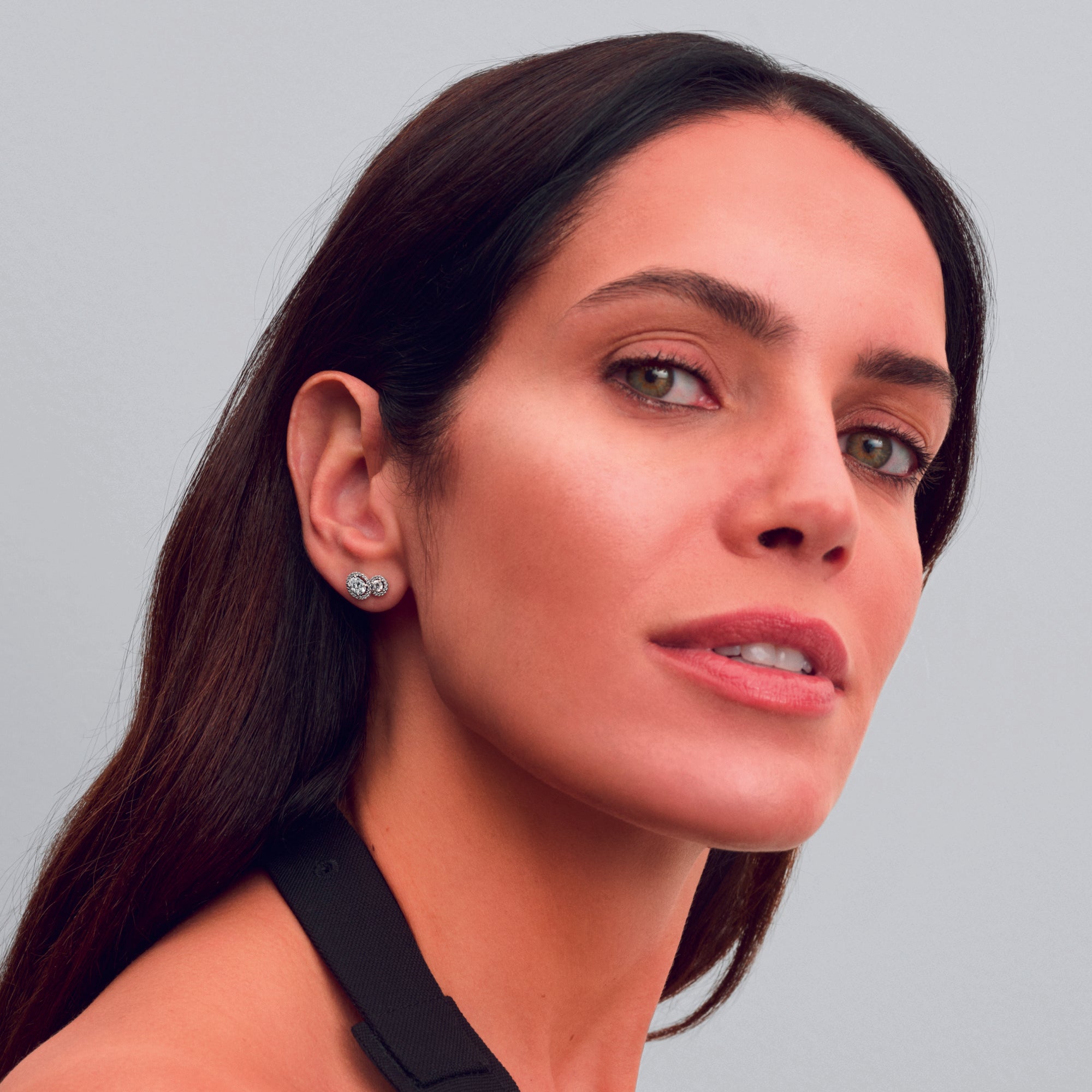 Sterling Silver Stud Earrings With Clear Cubic Zirconia