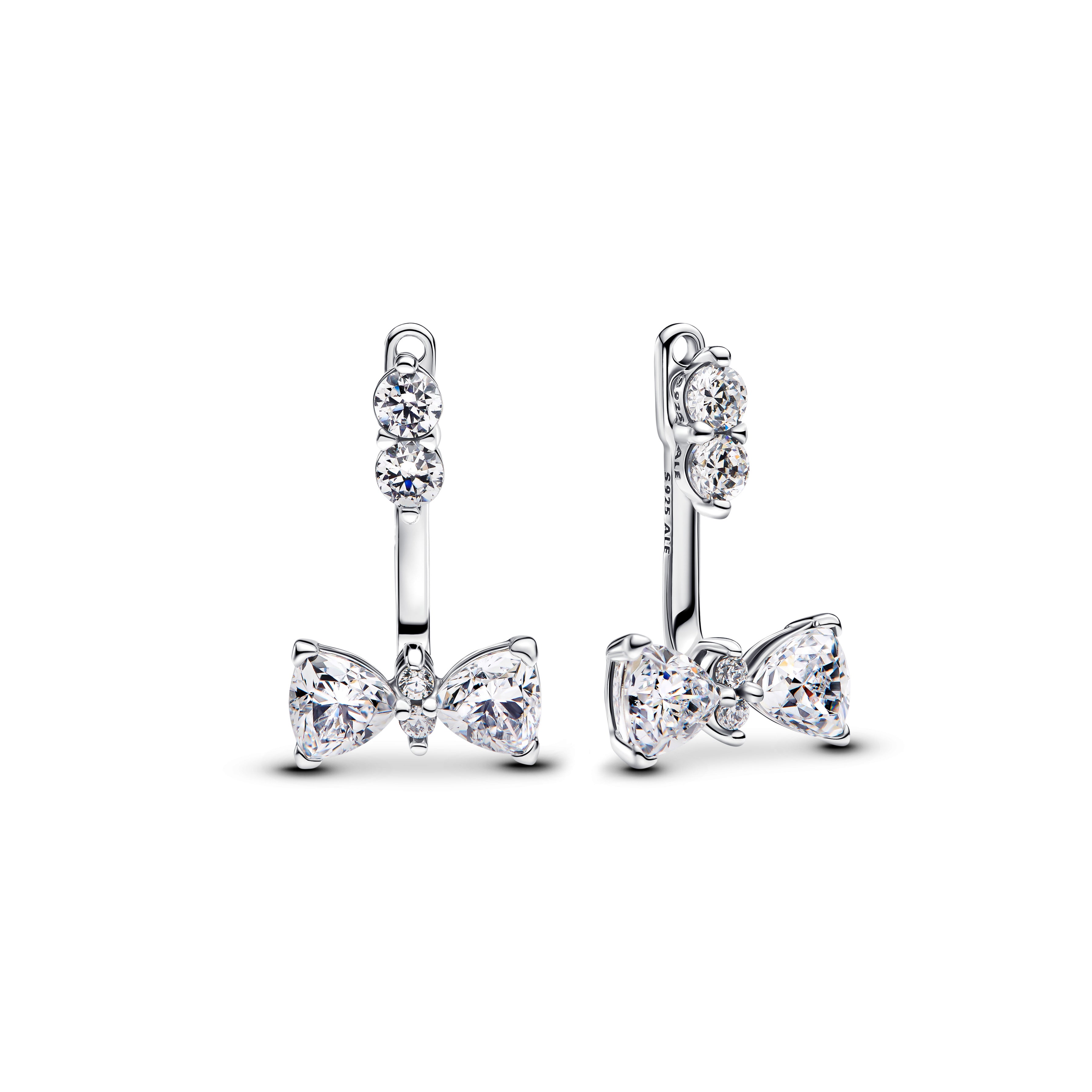 Sterling Silver Stud Earrings With Clear Cubic Zirconia And Detachable Earring Jackets