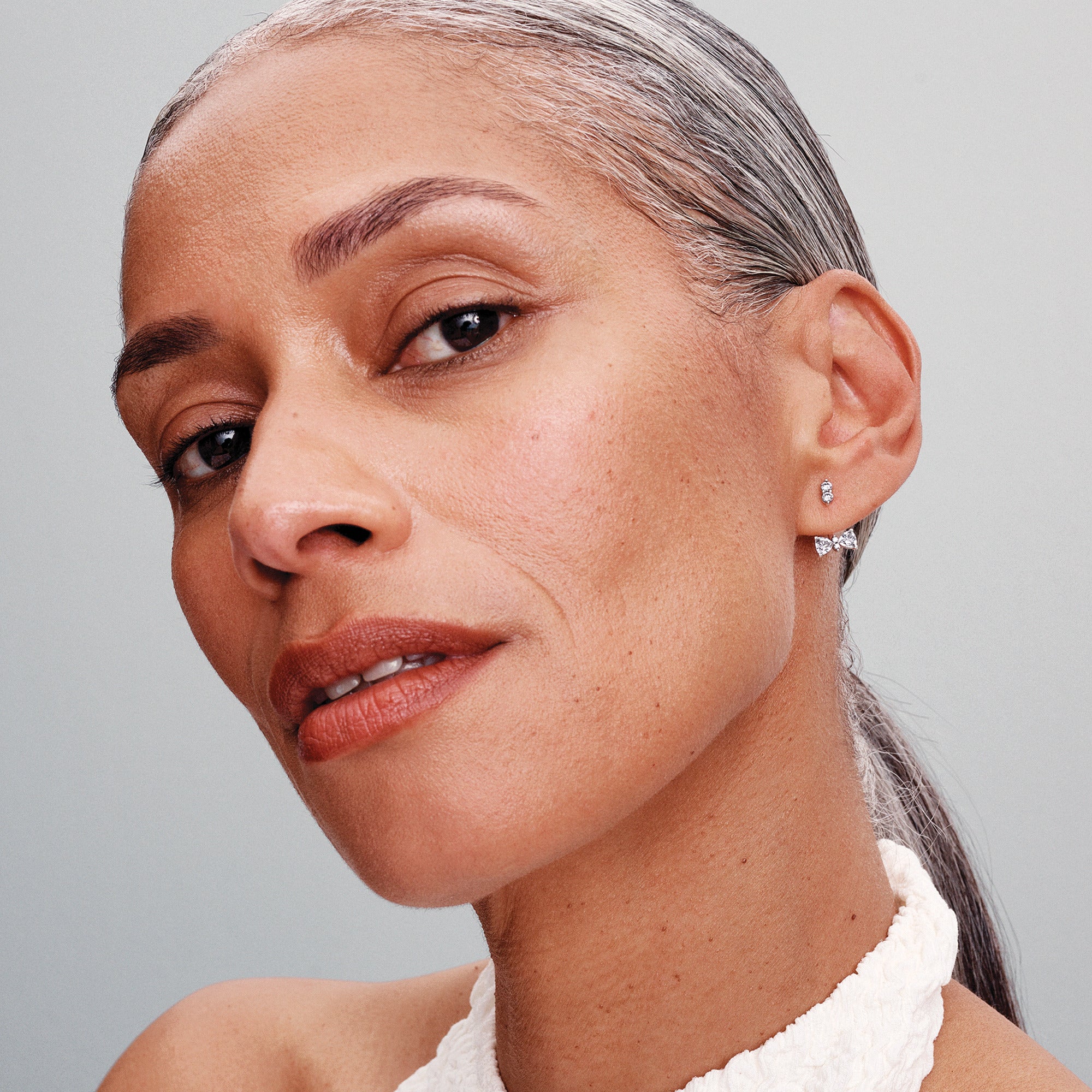 Sterling Silver Stud Earrings With Clear Cubic Zirconia And Detachable Earring Jackets