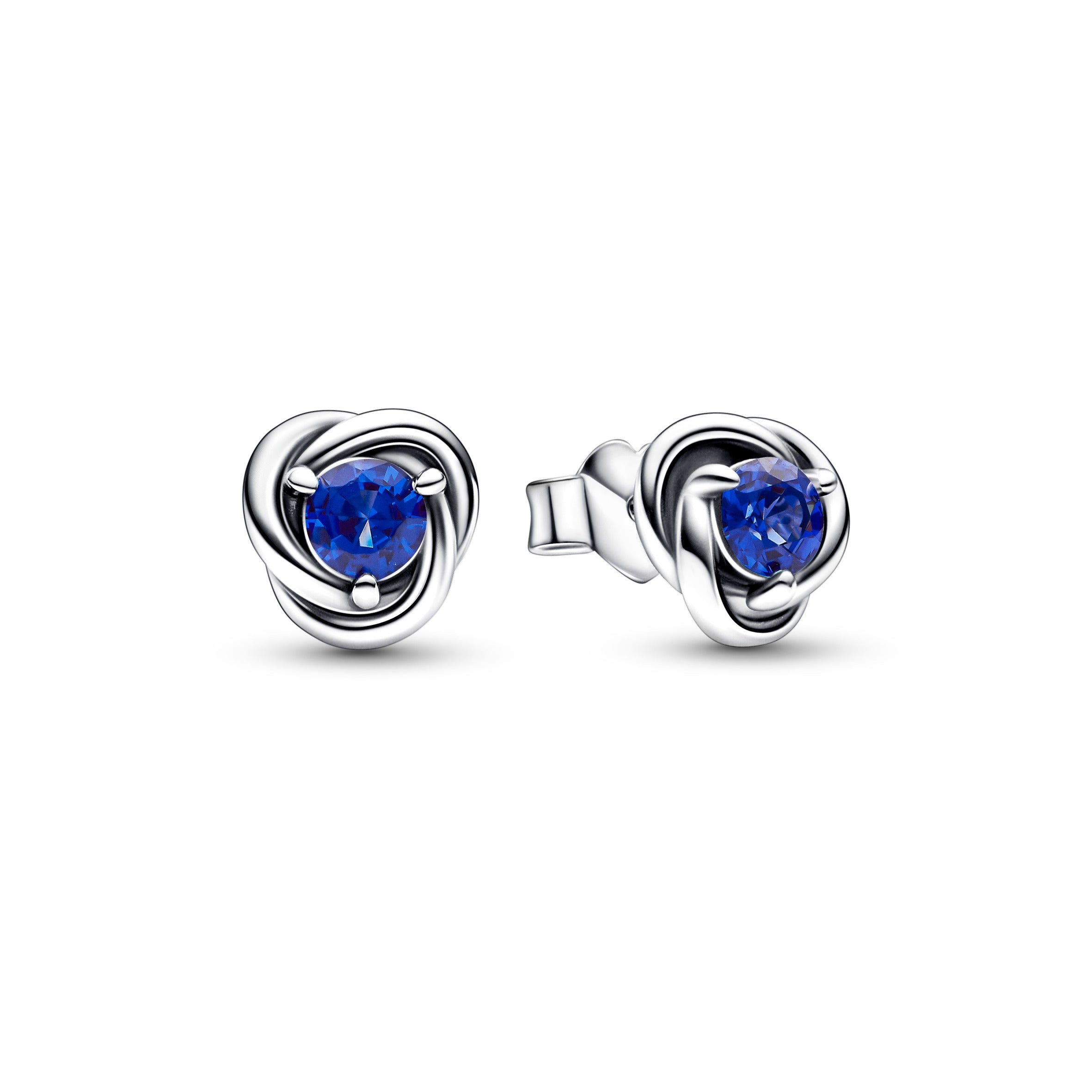 Sterling Silver Stud Earrings With Princess Blue Crystal