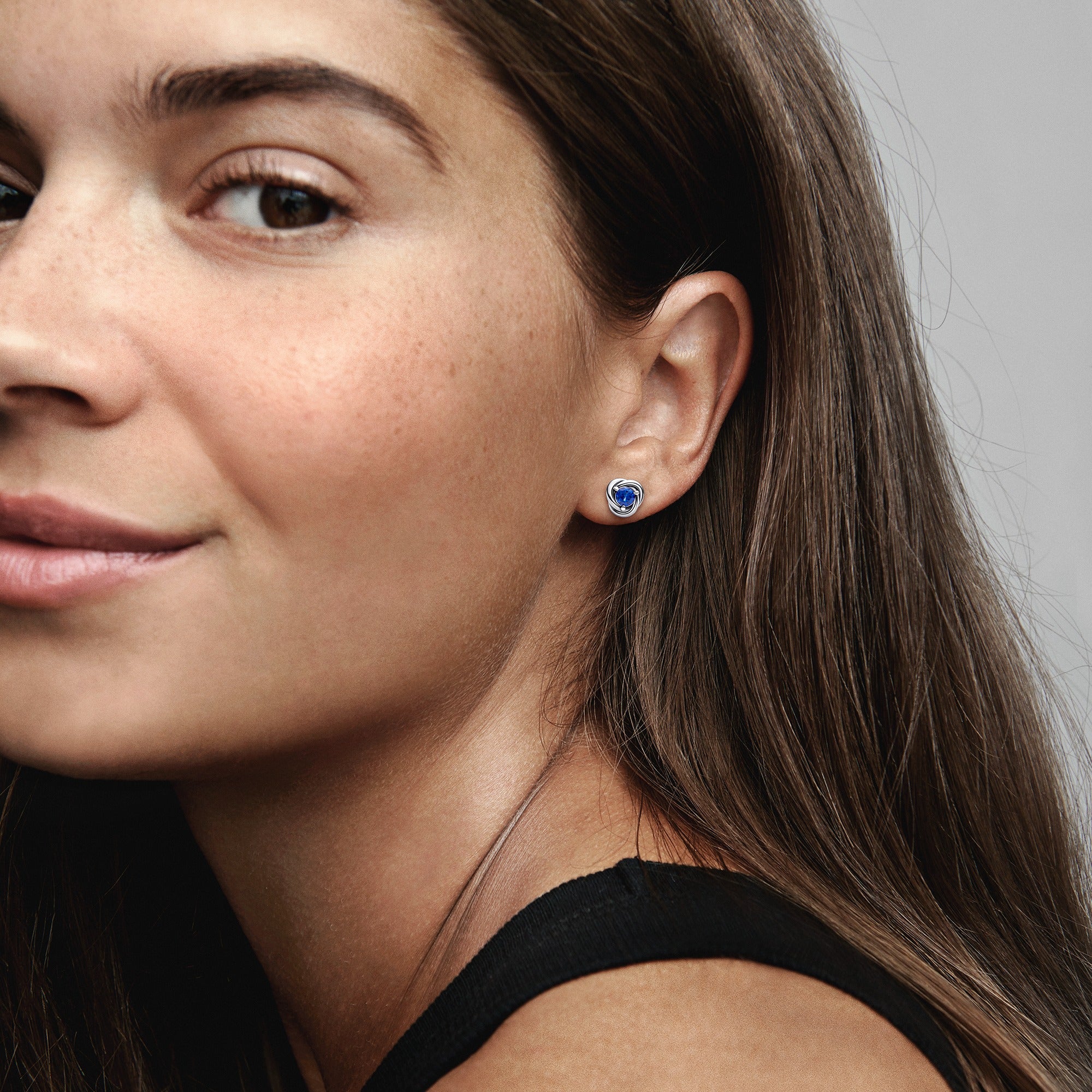 Sterling Silver Stud Earrings With Princess Blue Crystal