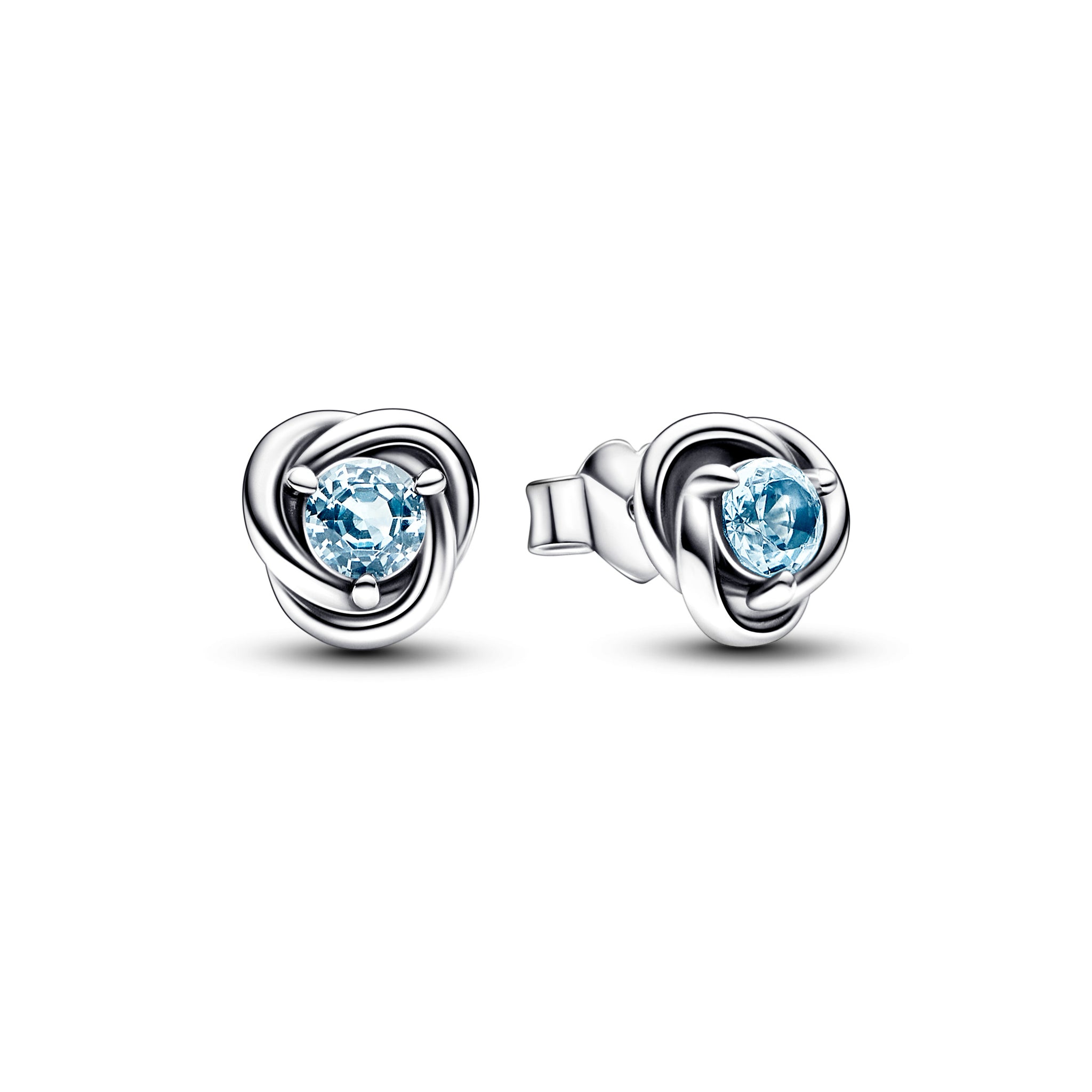 Sterling Silver Stud Earrings With Sea Aqua Blue Crystal