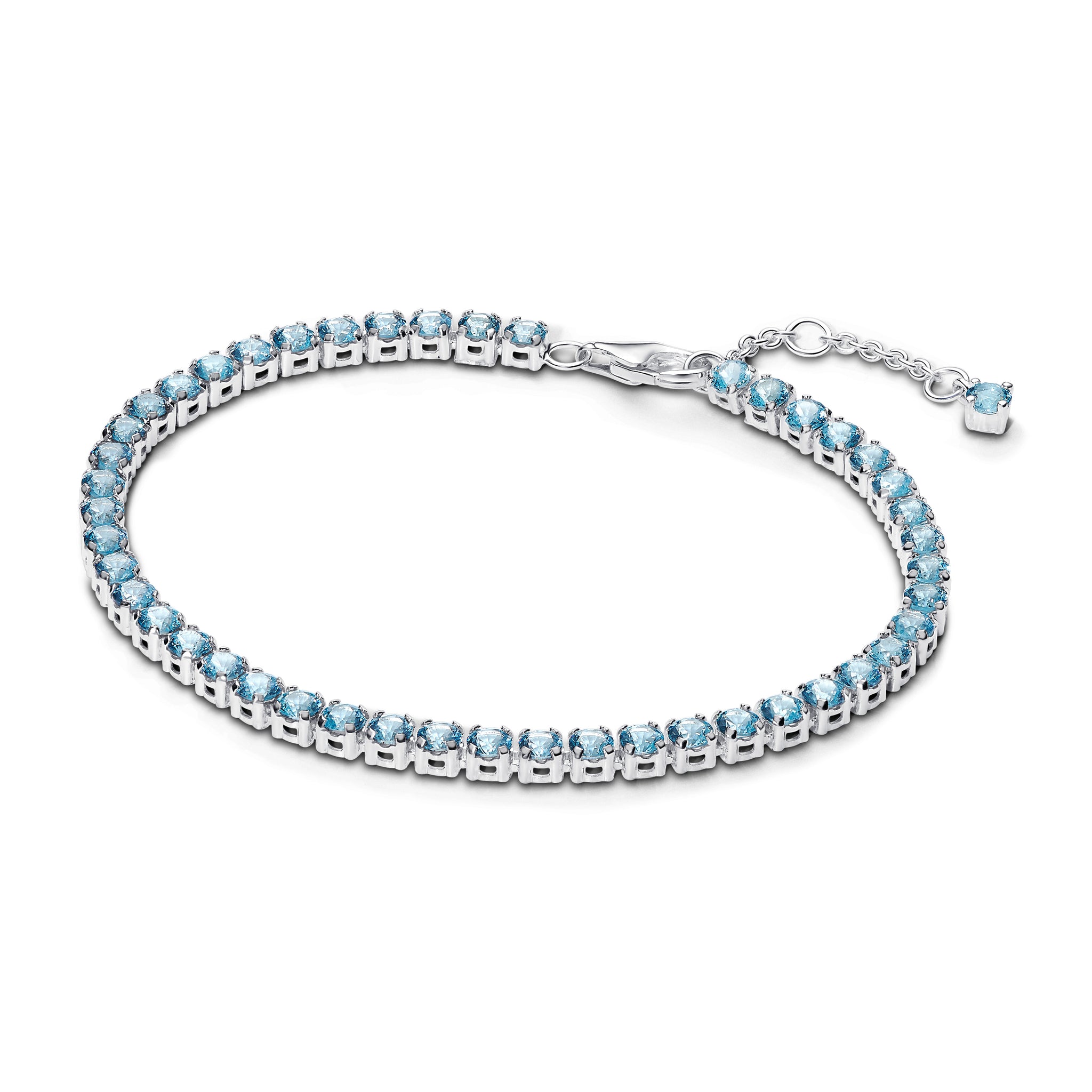 Sterling Silver Tennis Bracelet With Aquamarine Blue Crystal