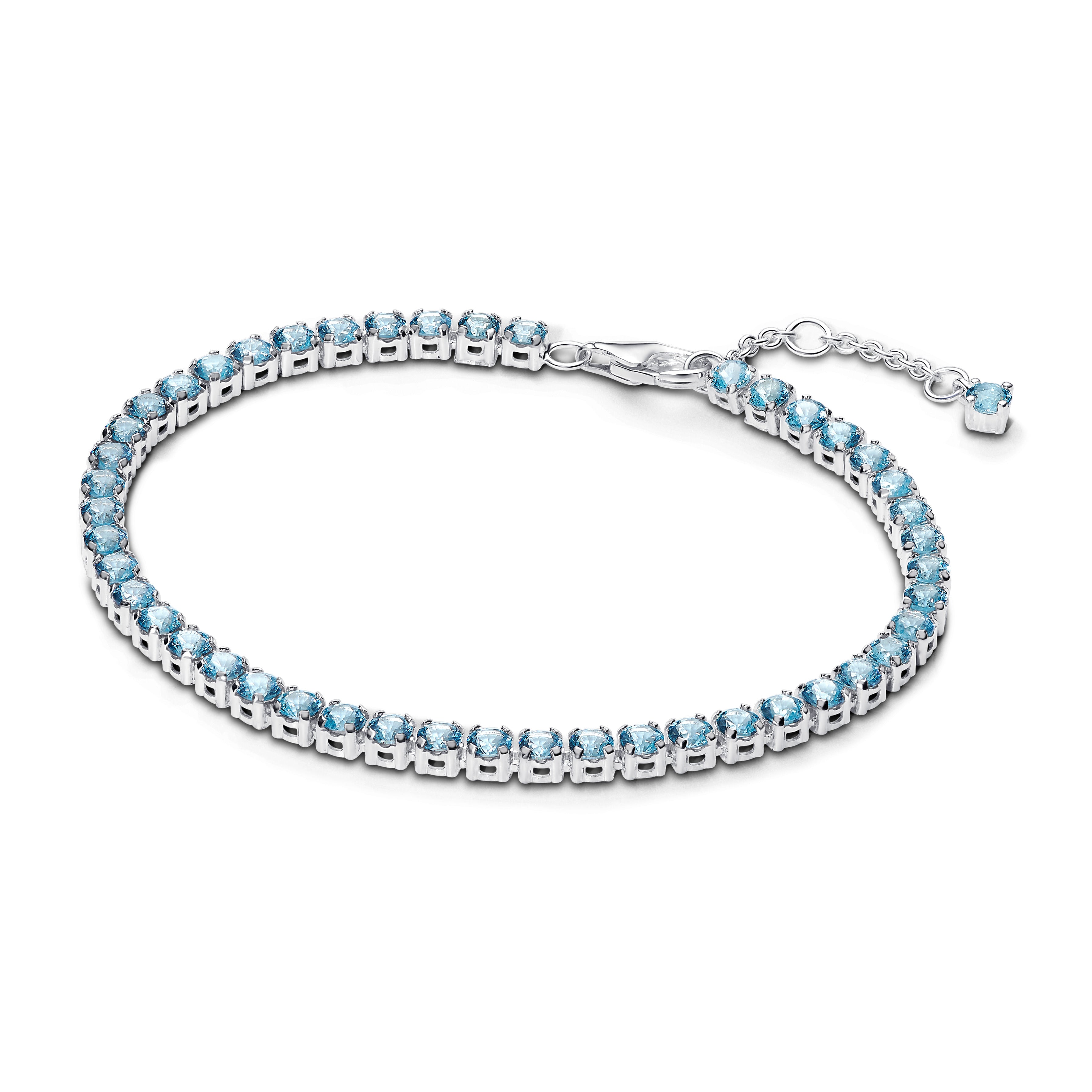 Sterling Silver Tennis Bracelet With Aquamarine Blue Crystal
