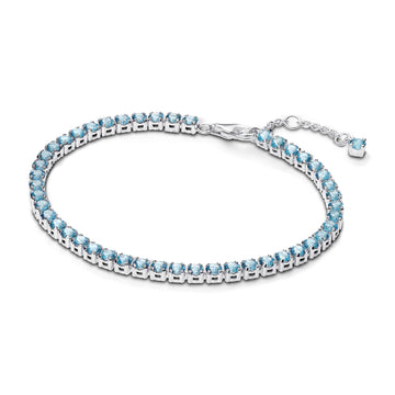 Sterling Silver Tennis Bracelet With Aquamarine Blue Crystal