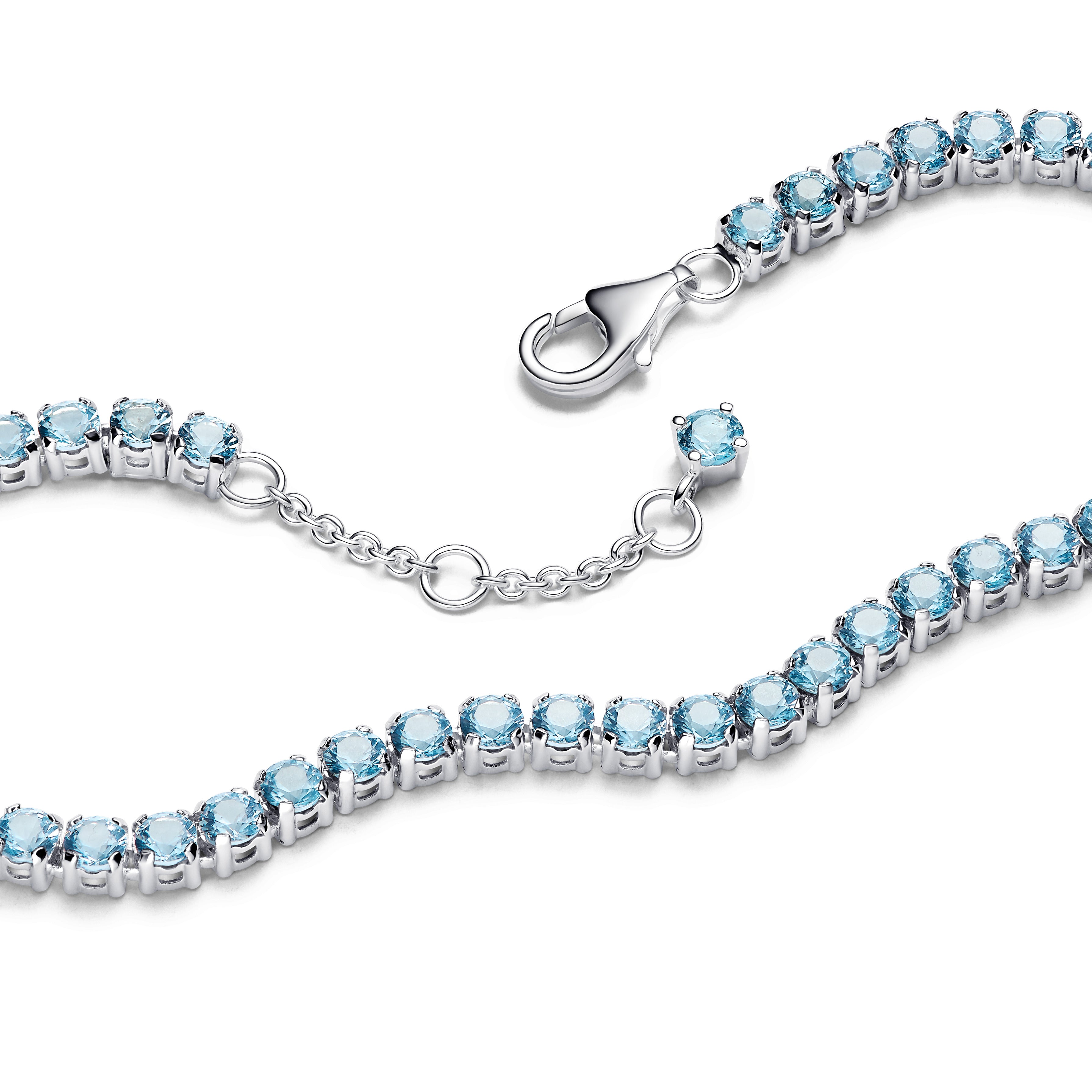 Sterling Silver Tennis Bracelet With Aquamarine Blue Crystal