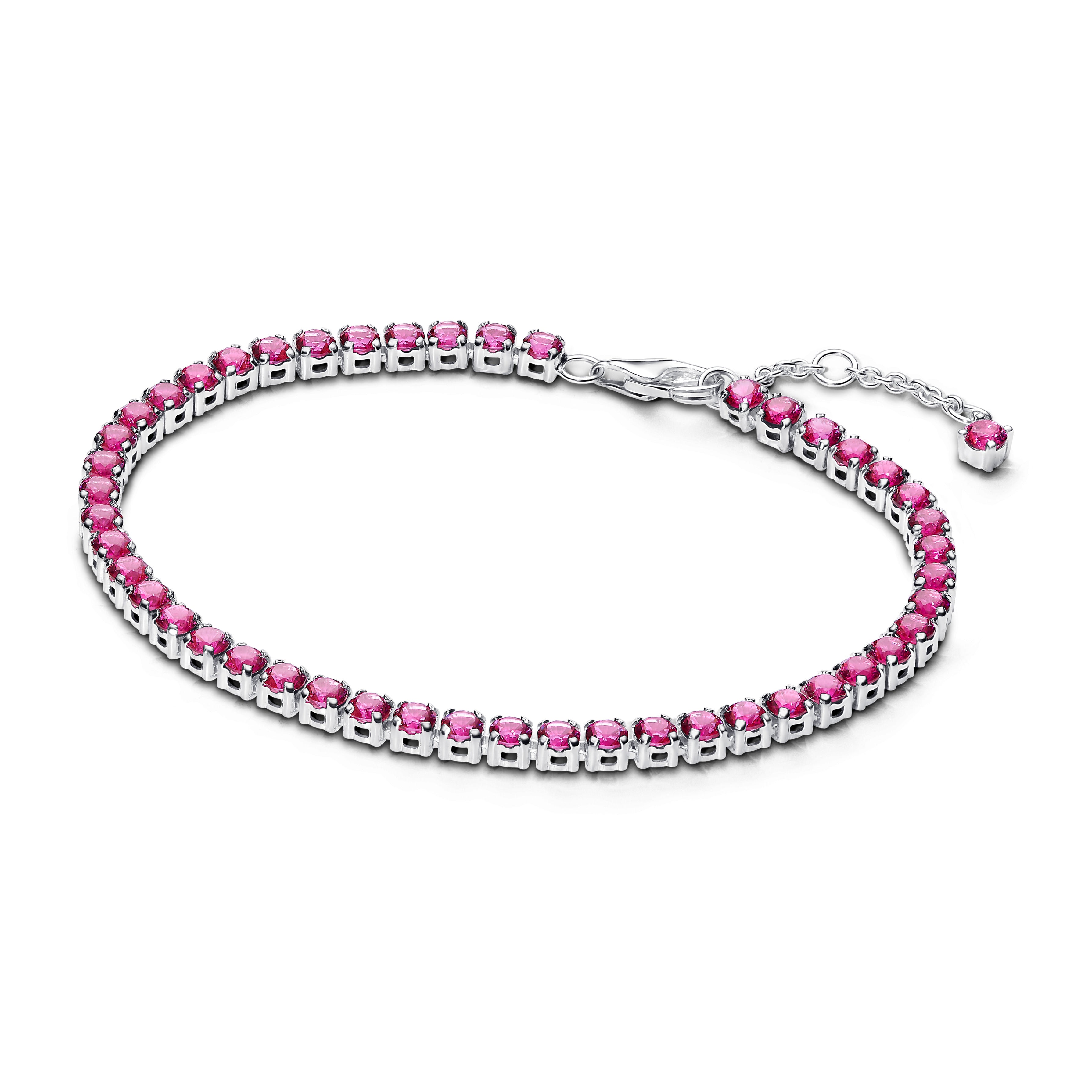 Sterling Silver Tennis Bracelet With Dark Phlox Pink Crystal