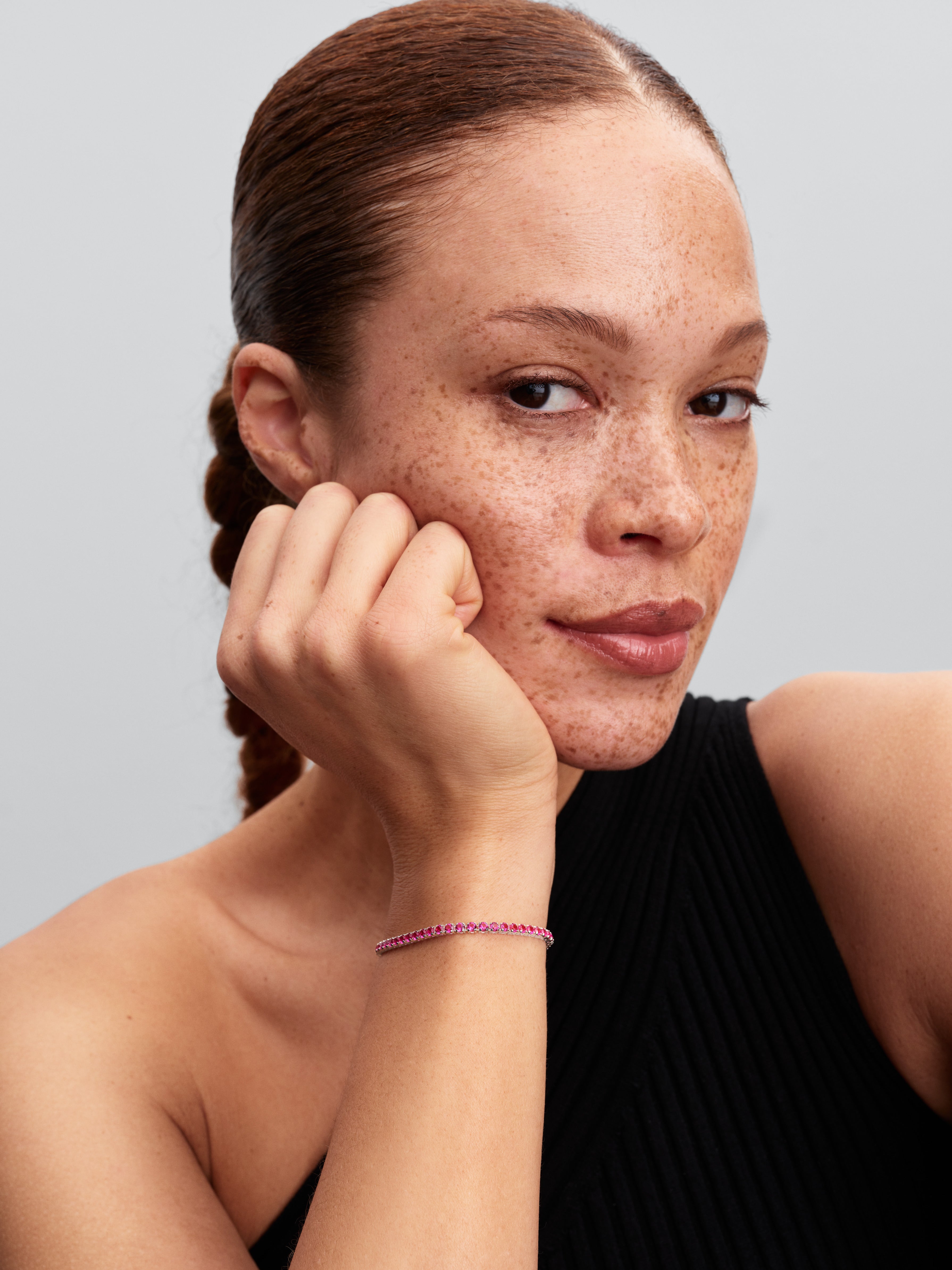Sterling Silver Tennis Bracelet With Dark Phlox Pink Crystal