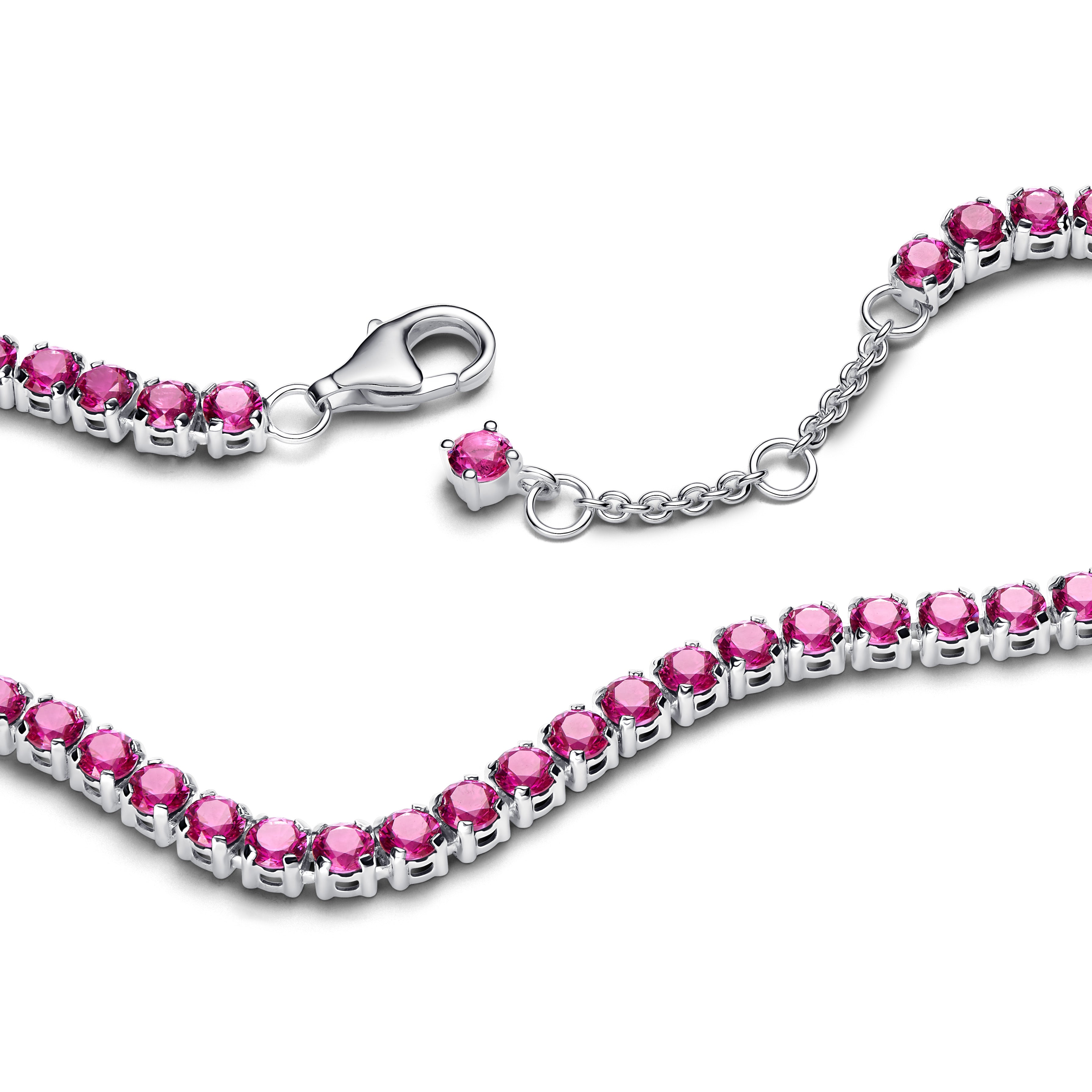 Sterling Silver Tennis Bracelet With Dark Phlox Pink Crystal
